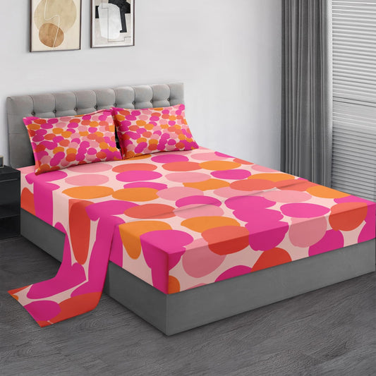 Pamnest Queen Size Bed Sheet Sets, Pink Orange Colorful Soft Microfiber 4 Pcs Bedding Sets for Kids and Adults Bedroom Bed Decor, Geometric Abstract Dots Flat, Fitted Sheet and 2 Pillowcases