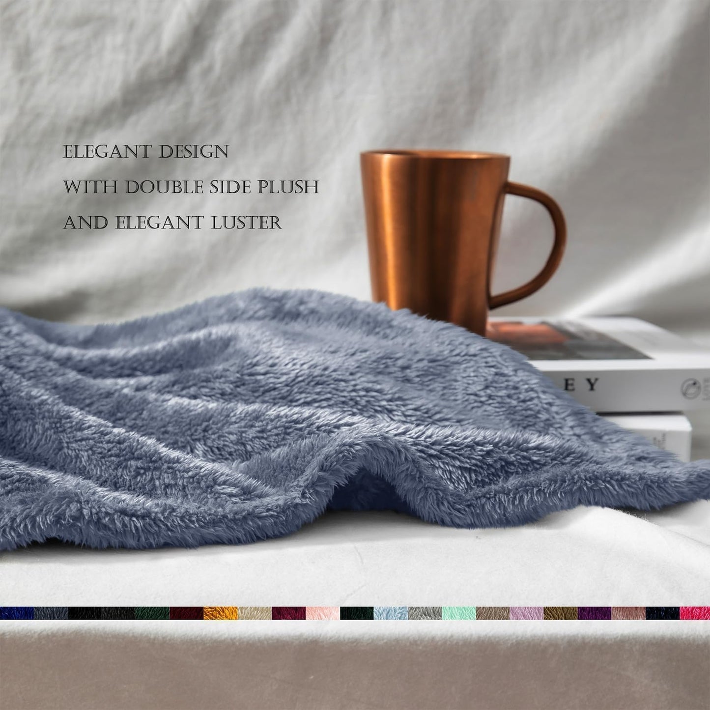 Exclusivo Mezcla Plush Fuzzy Fleece Throw Blanket Extra Large, Super Soft, Fluffy and Warm Blankets for Couch, Bed, All Season (Stone Blue, 50x70 inches)