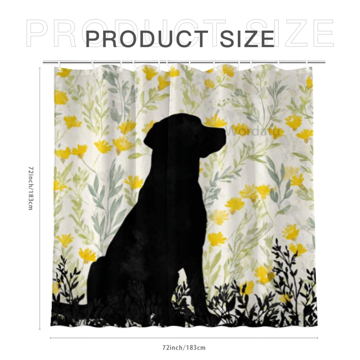 Wordatu Shower Curtain for Bathroom Flower Funny Black Labrador Dog Shower Curtains for Bathtub Waterproof Fabric Shower Curtain with Hooks 72x72 Inches