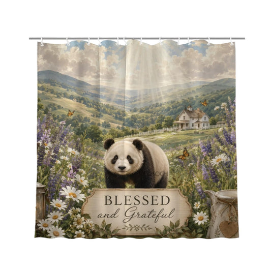 REZHOCH Fun Panda Shower Curtain 72x72 Inch,Cute Animal Wildflowers Meadow Rustic Floral Home Bathroom Decor,Country Vintage Cottagecore Farmhouse Nature Polyester Bath Set