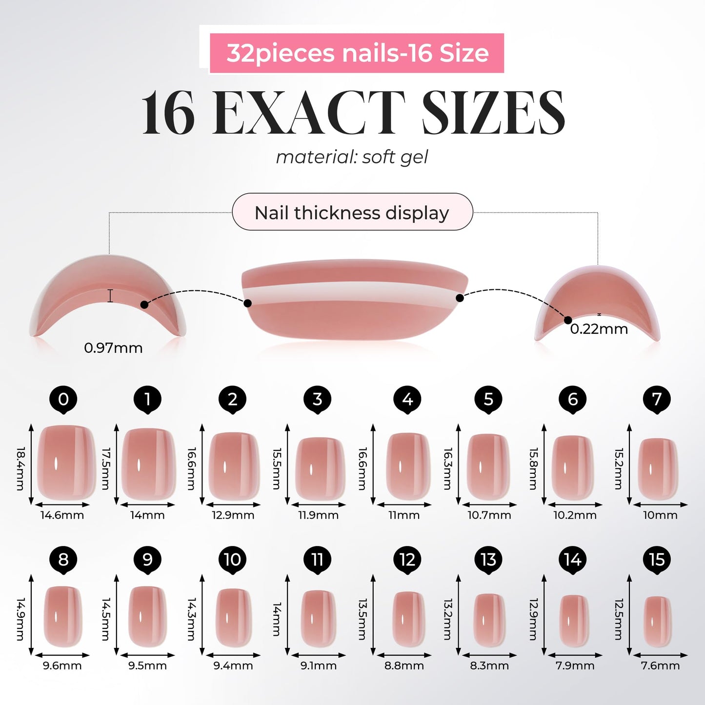 UNA GELLA Short Square Press On Nails, Soft Gel Fake Nails, 32Pcs 16 Sizes Natural Fit False Nails, Sheer Nude Jelly Beige Glossy Glue On Nails with Glue and Adhesive Tabs