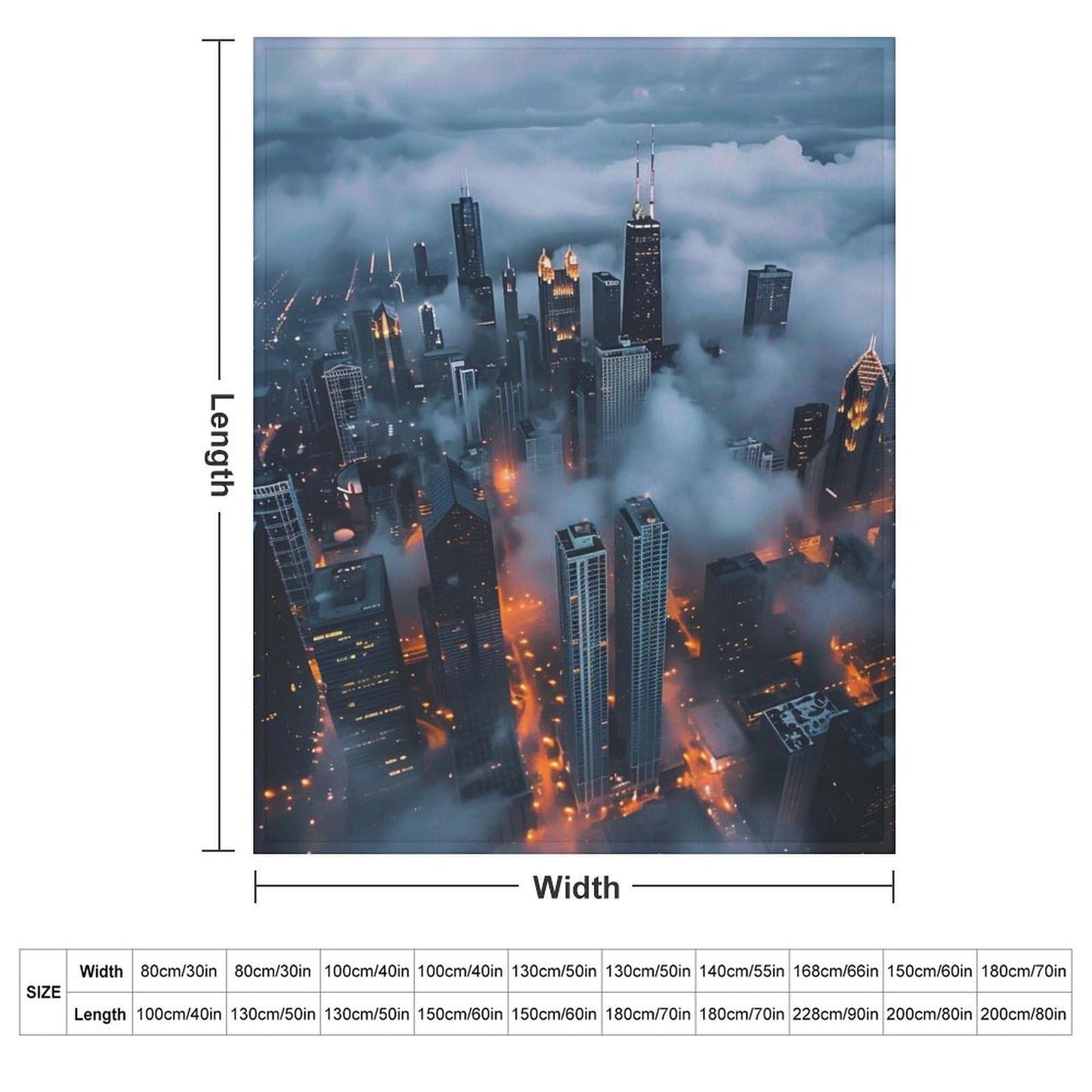 HDESDIS Chicago Skyscraper Throw Blanket, Soft Cozy Sky Cloud Skyline Cityscape Blanket for Couch, Sofa, Bed, Warm Decorative Blanket for Women and Men, 50"x60"