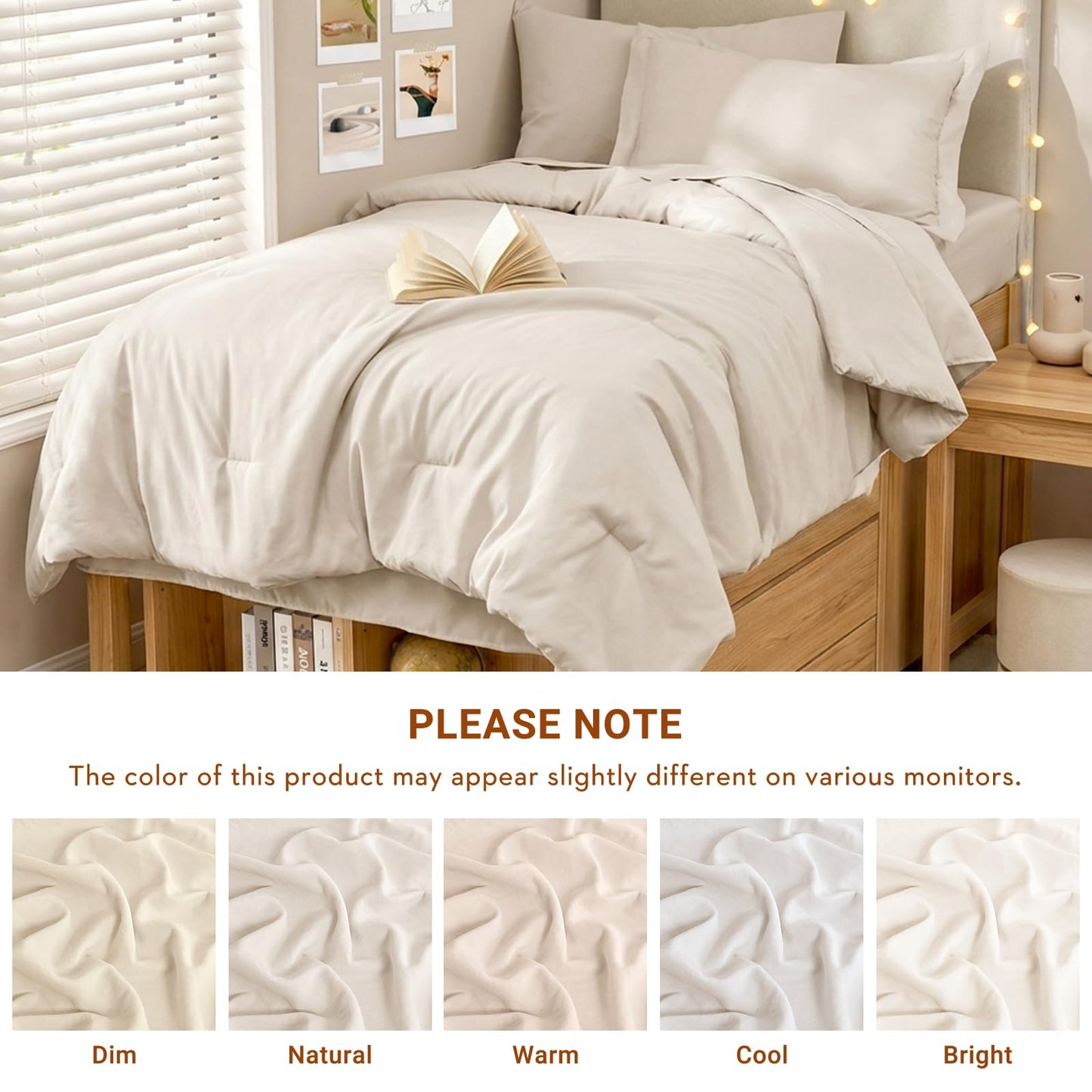 MUXHOMO 5 Pieces Twin XL Comforter Set, Soft Bed in a Bag Twin XL Size, All Season Bedding Set with Comforter, Flat Sheet, Fitted Sheet, Pillowcases & Shams, Beige