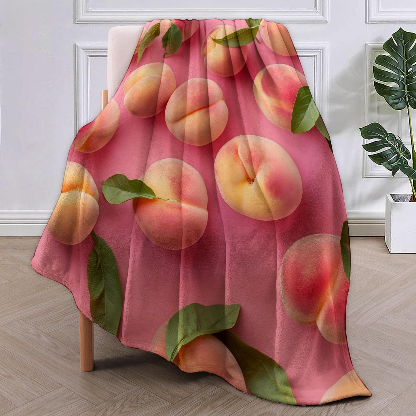 VANZEV Peach Fruit Blanket Gifts for Women, Fresh Fruits Theme Flannel Blanket, Soft Warm Lightweight Throw Blankets for Bedding Sofa Couch Home Travel Decor 50" x 60"