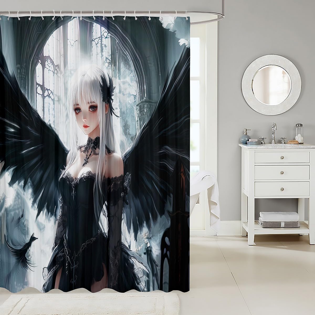 Erosebridal Anime Girl Shower Curtain 72" W X 78" L, Kawaii Japanese Anime Fabric Shower Curtain for Kids Boys Teens Adult, Cartoon Girl Bathroom Accessories Japan Animation Bathroom