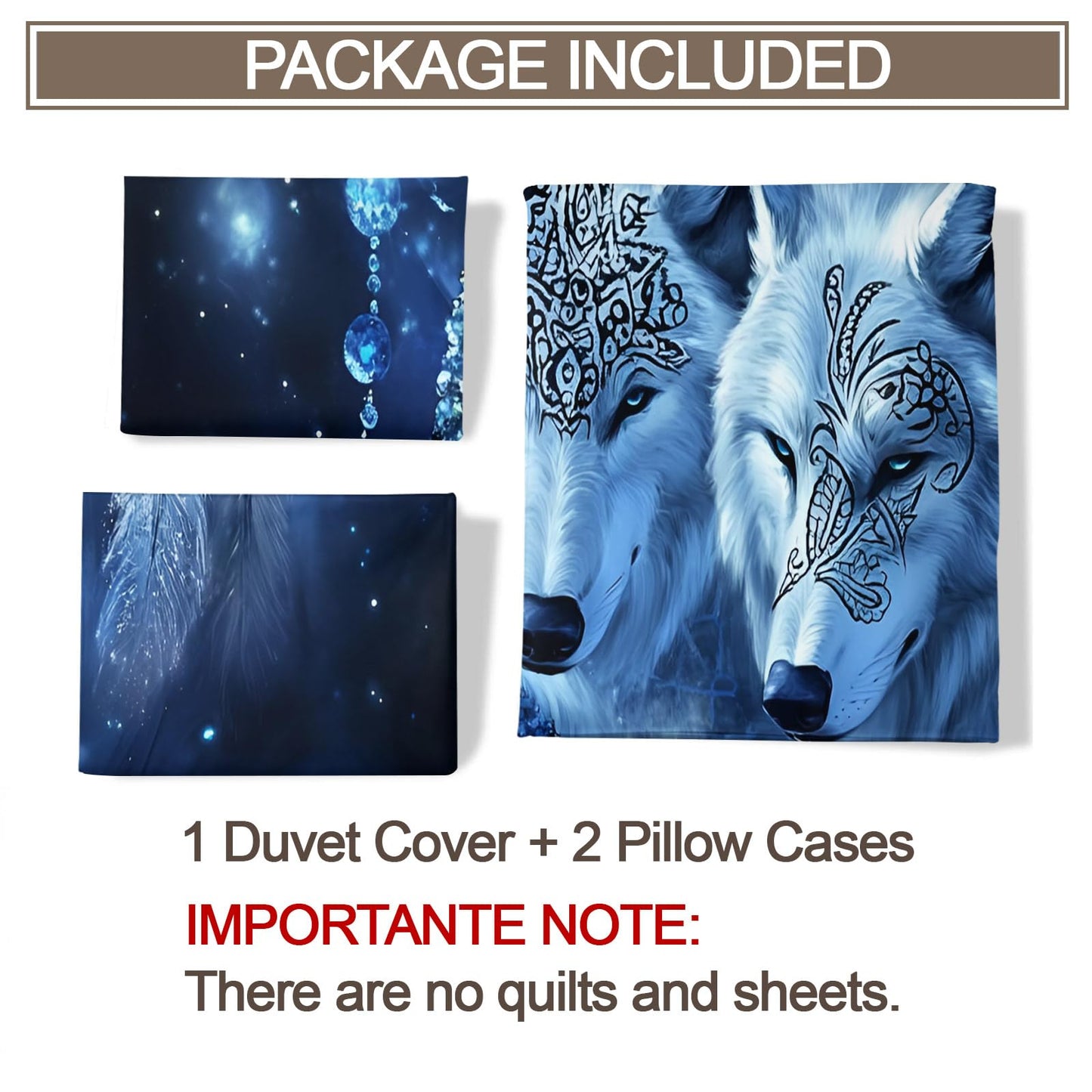 PAISUOQ Wolf Print Bedding, Mystical Wolf Duvet Cover Full, Blue Animals Comforter Cover with Zipper Ties, 3 Pieces with 2 Pillowcases, Home Decor & Gifts