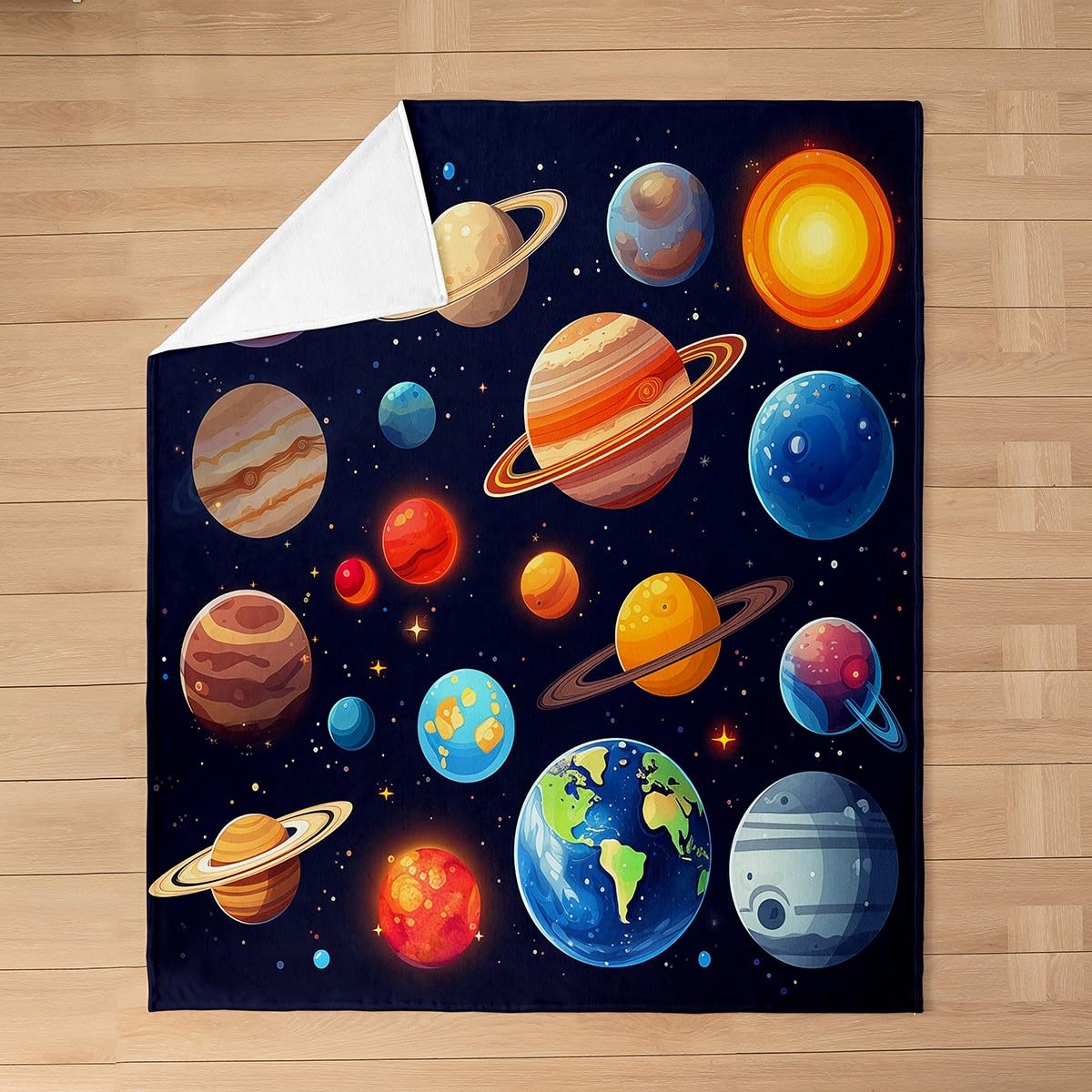 Feelyou Black Solar System Flannel Fleece Throw Blanket for Sofa Couch Girls Boys Baby 30"x40" Outer Space All Season Bed Blanket Room Decorative Universe Planets Fuzzy Blanket Galaxy Plush Blanket