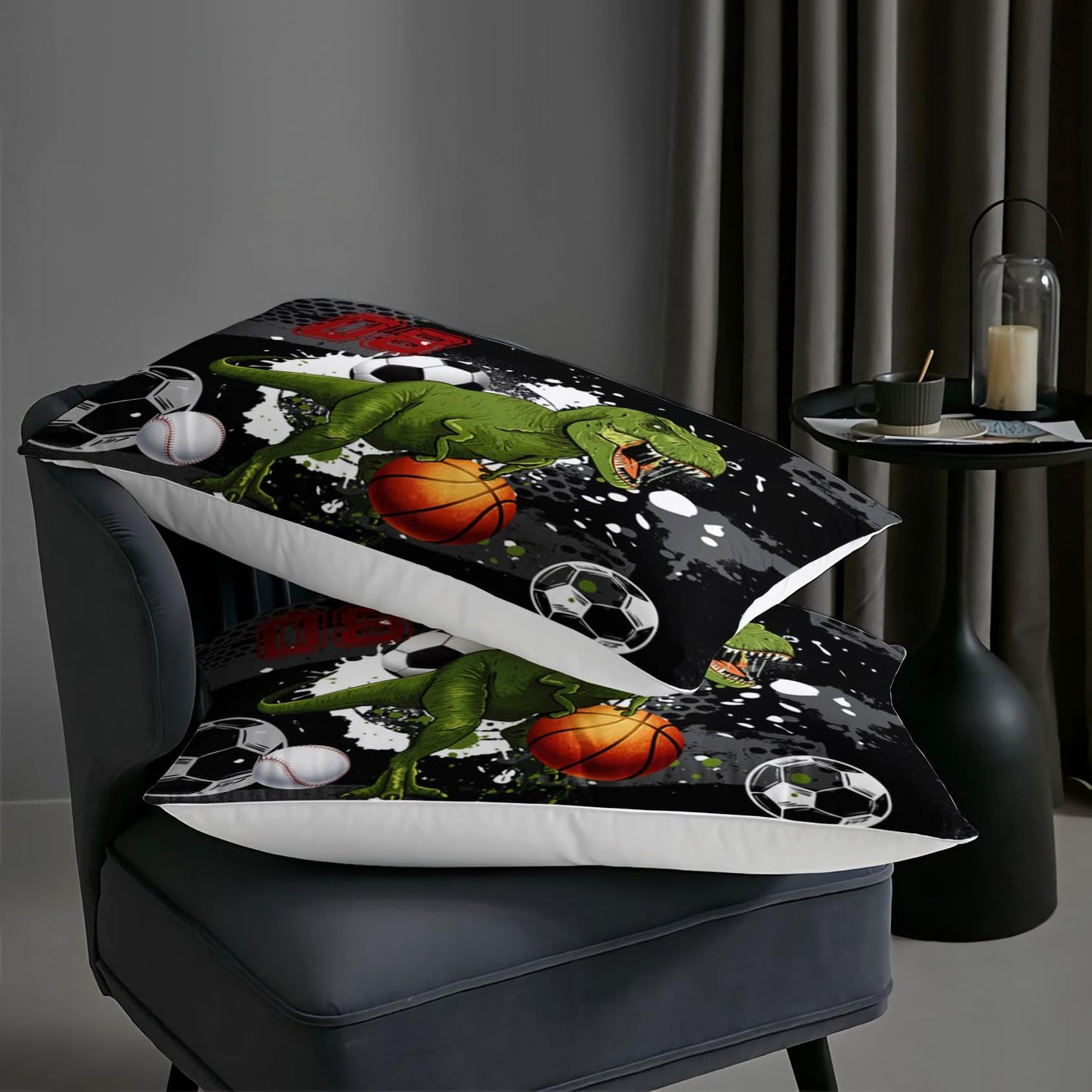 AILONEN Boys Dinosaur Comforter Set Twin Dinosaur Bedding Set,Sport Basketball Soccer Ball Print Comforter Set,3 Pieces Teen Boys Bed in a Bag, 1 Quilt and 2 Pillowcases