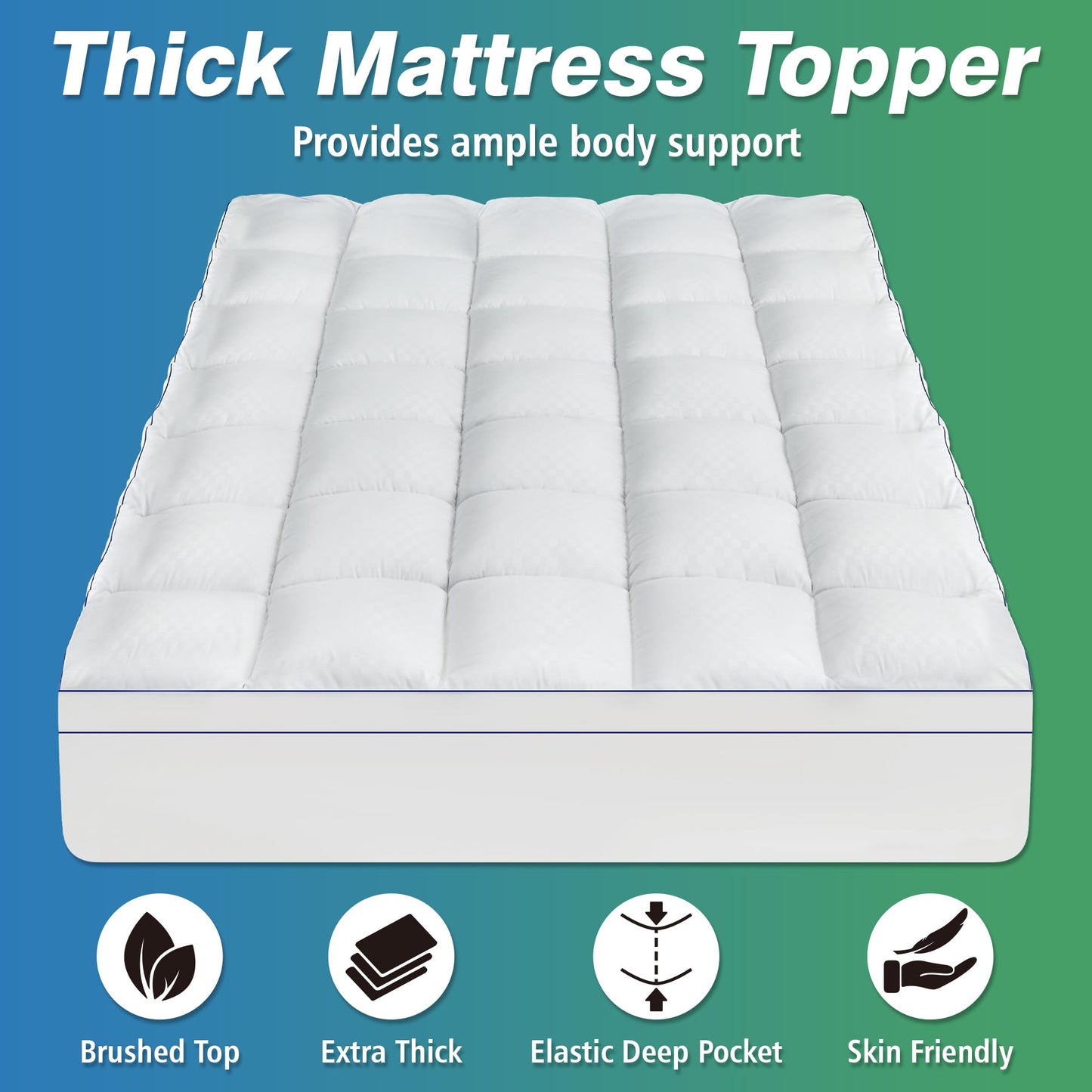 KUTUU Queen Mattress Topper, Extra Thick Pillow Top Mattress Pad Cover for Back Pain, 6-21 Inches Deep Pocket, 60x80 Inches, White