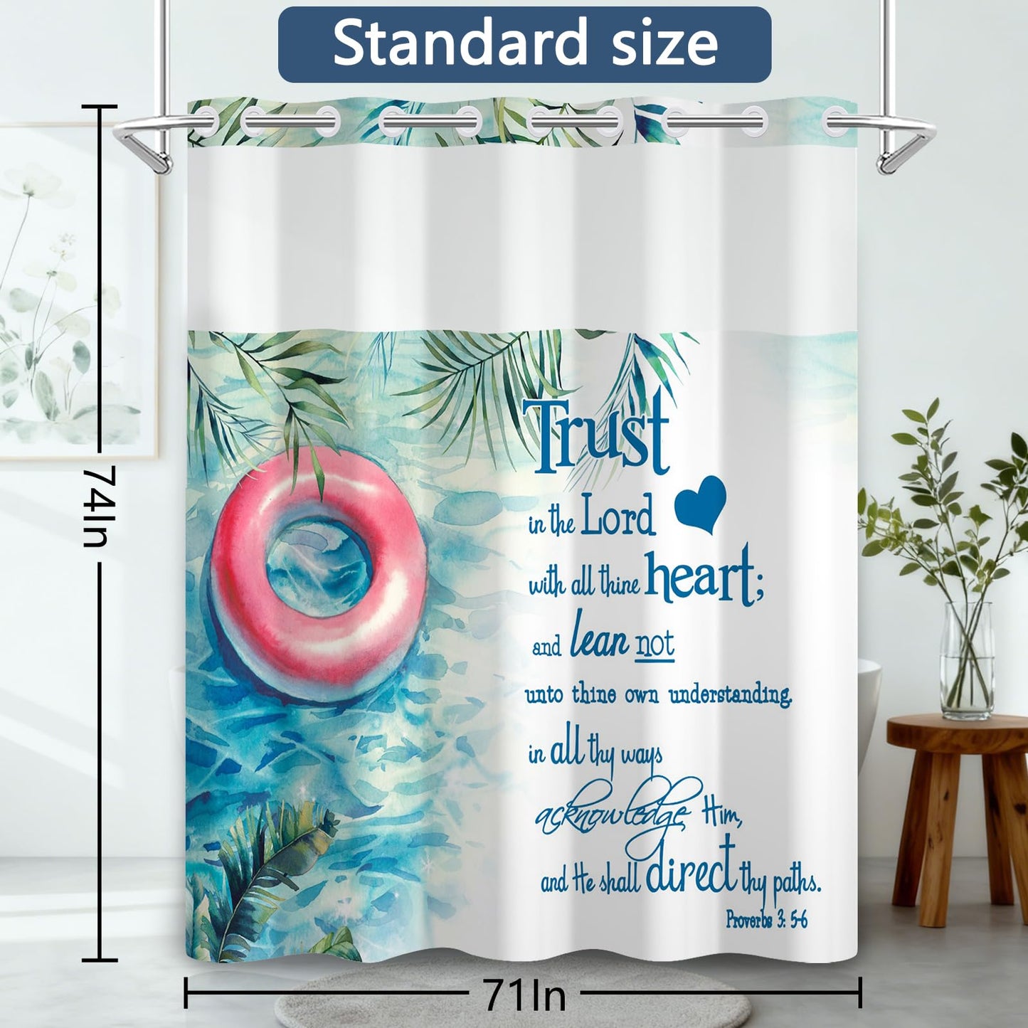 NAEMBCU No Hook Shower Curtain with Liner 71x74 Inch