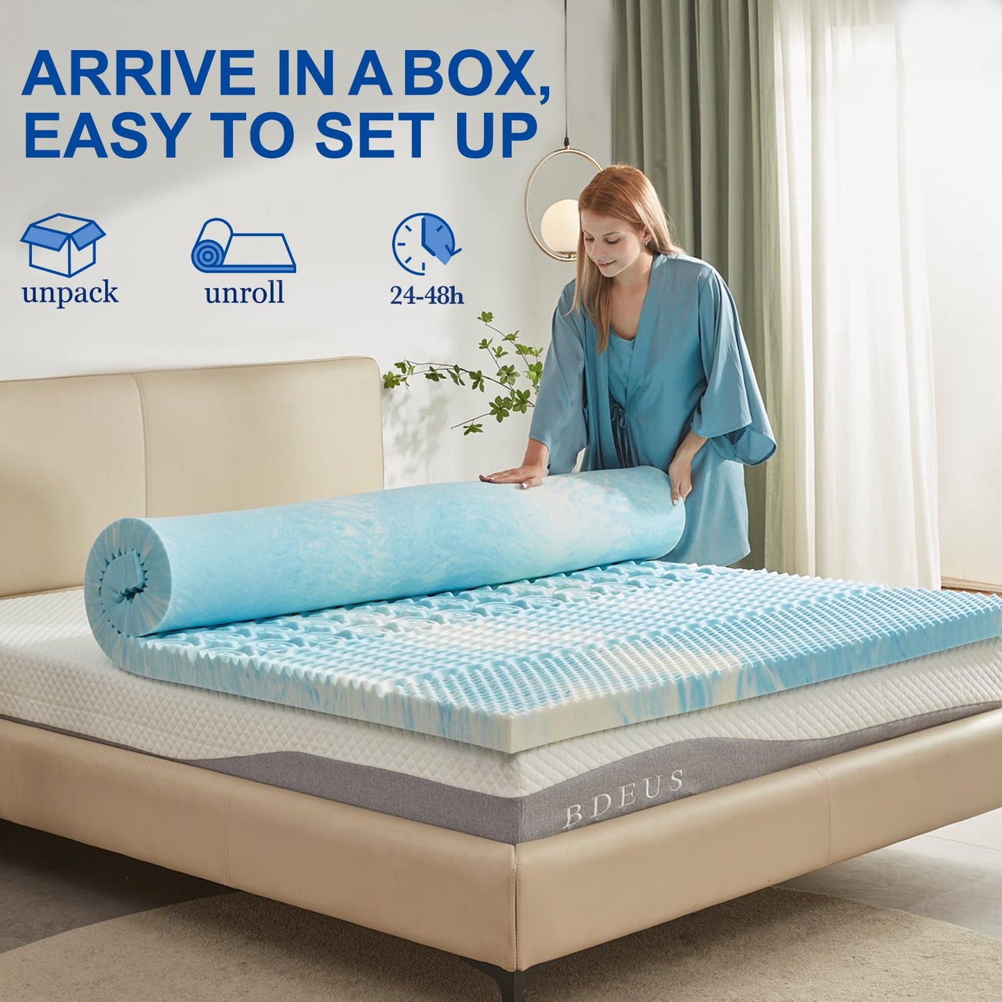 SINWEEK 2 Inch Mattress Topper 5-Zone Memory Foam Mattress Topper Pressure Relief Soft Mattress Pad, CertiPUR-US Certified, Twin Size Blue