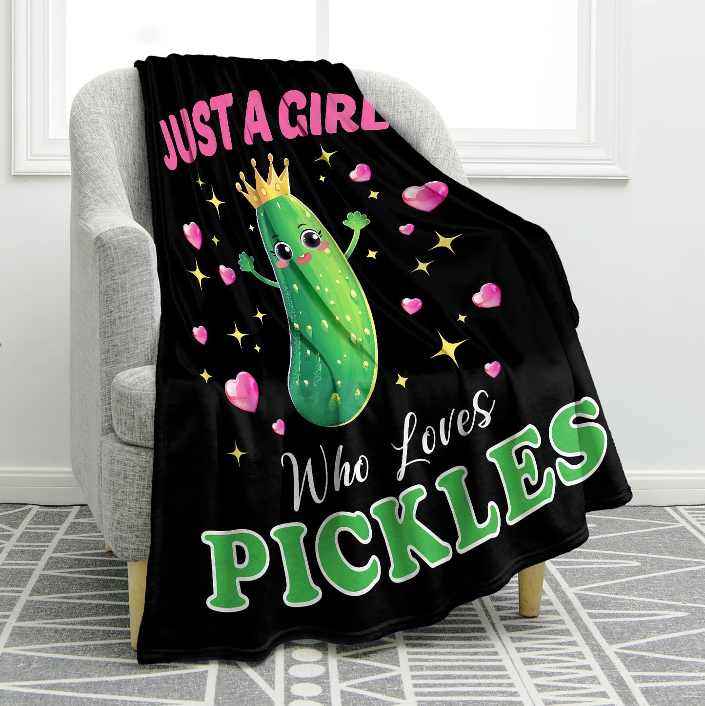 Jekeno Cute Cucumber Blanket Just A Girl Who Loves Pickles Gifts Gifts for Women Men Kids Boys Girls Mom Friends Birthday Home Bedroom Decor Vegetables Pickle Blanket 50"x60"