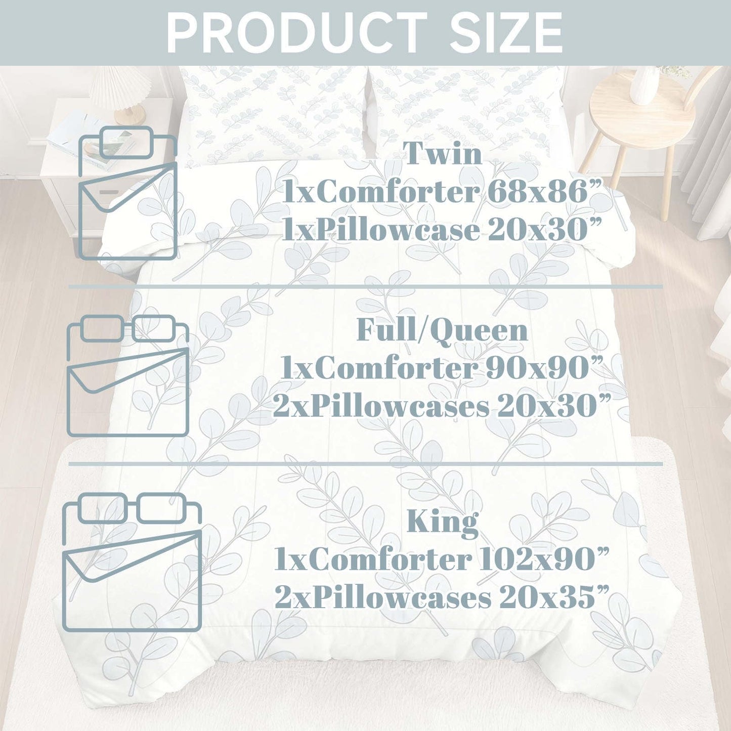 CERYUEE White Sage Eucalyptus King 3 Piece Comforter Bedding Set