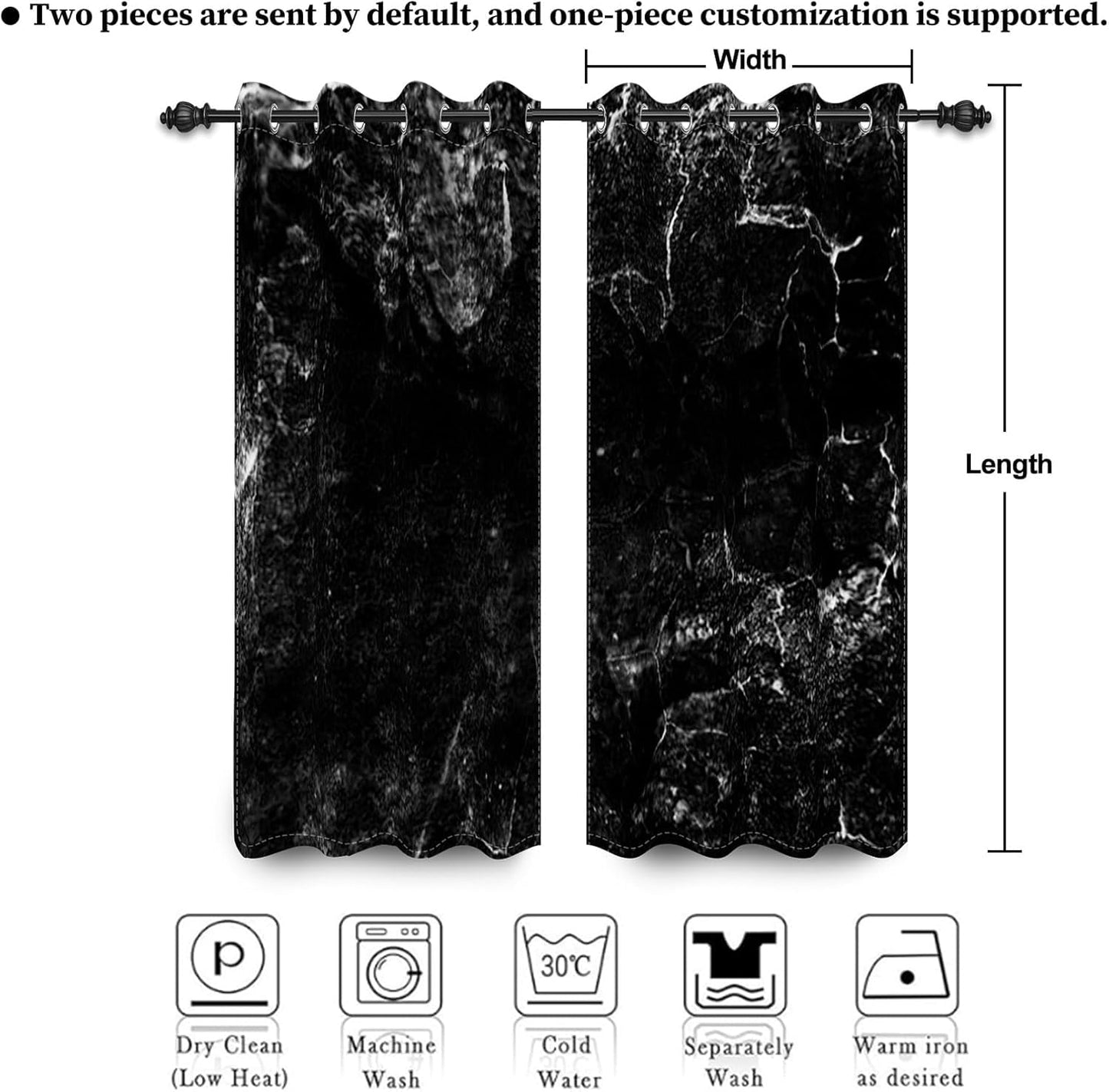 Renaiss Black Marble Blackout Curtains, Black and White Marble Texture Print Bedroom Window Curtains Luxury Modern Art Thermal Insulated Window Drapes for Living Room 53W x 84L Set of 2 Panels
