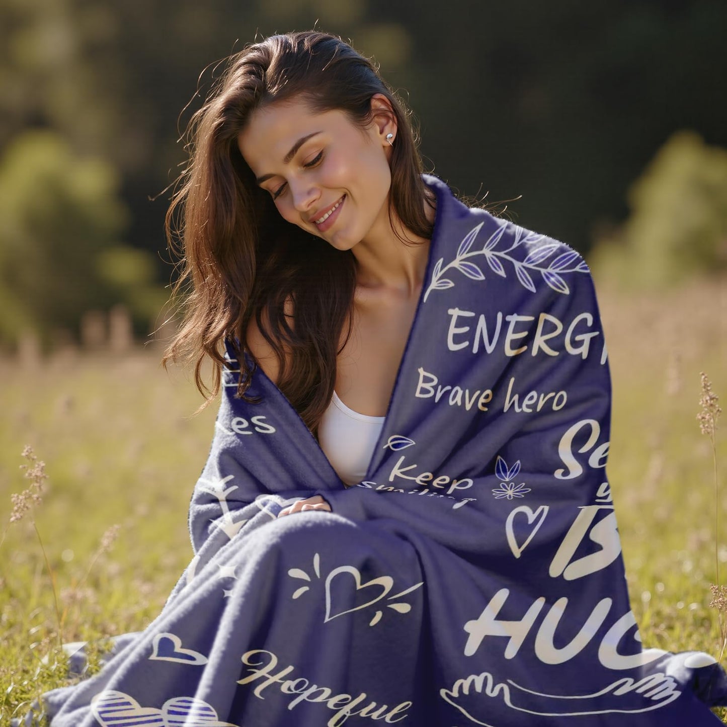 Wajade Get Well Gifts for Women Men After Surgery Hug Inspirational Blanket for Woman Thinking of You Gifts Healing Blanket Cancer Care Sympathy Gifts for Women Men Navy Blue 50"x60"