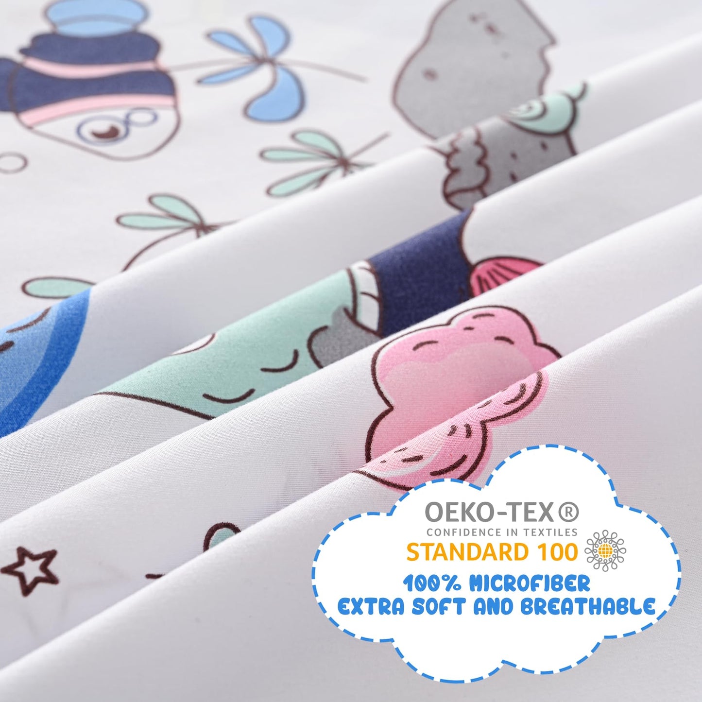 Yibeizi Mermaid Sheet Set for Girls Twin, Kids Cute Ocean Print Bedsheets Microfiber Deep Pocket Beach Patterned Bed Sheet & Pillowcase Sets 3 Pieces