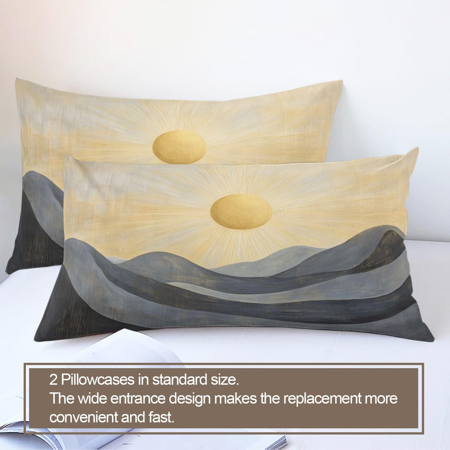 PAISUOQ Mountains Duvet Cover Full Size, Abstract Mountains Bedding, 3 Piece, Soft Microfiber Patterned Comforter Cover with Zipper Ties & 2 Pillowcase, Nature Drawing Bedroom Decor & Gifts