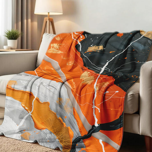 HUNXIAOJ Orange Blanket Throw for Couch Bed Abstract Print Blanket Soft Flannel Bedding Modern Bedroom Home Decor (49"x59")
