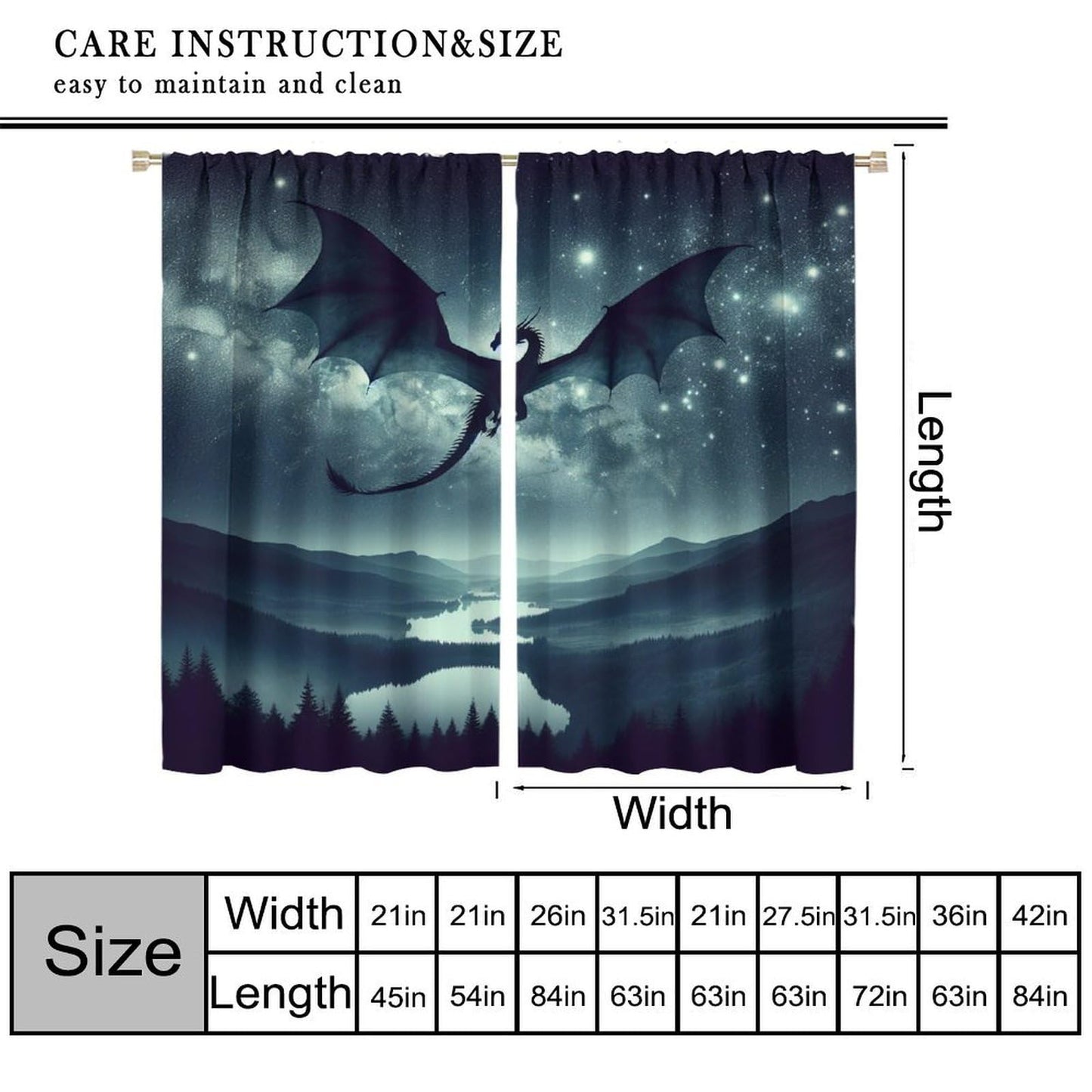 TFOSO Dragon Blackout Curtains, Fantasy Forest Night Dragon Home Decor Drapes for Boys Girls Teen Bedroom Living Room Kitchen Window Treatment 2 Panels Set Total Size 42" W X 63" L Inch