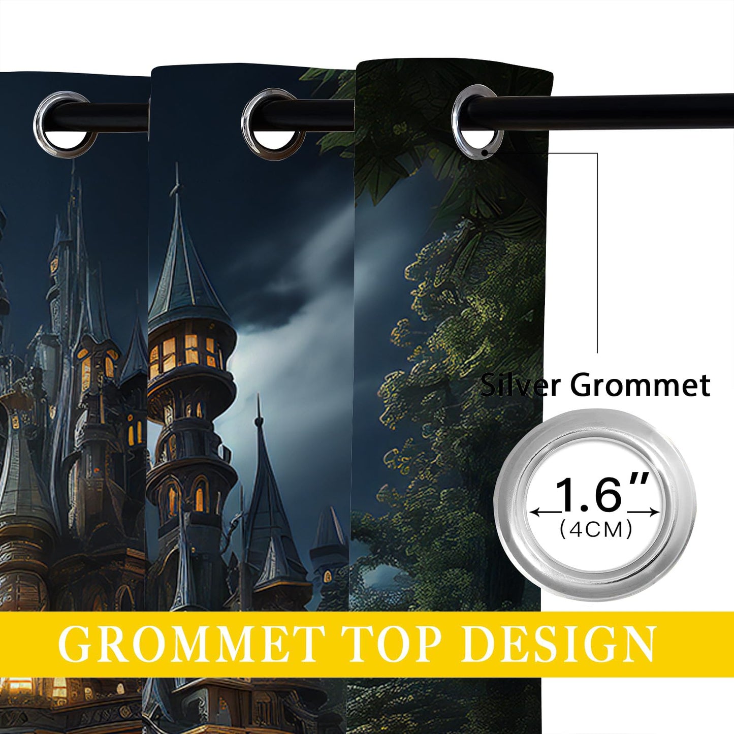 ONINUO Enchanted Castle Blackout Curtains for Girls Boy Home Decor, Magic Forest Fantasy Nature Grommet Thermal Insulated Drapes Darkening Window Curtain for Bedroom Living Room, 42 x 45 Inch