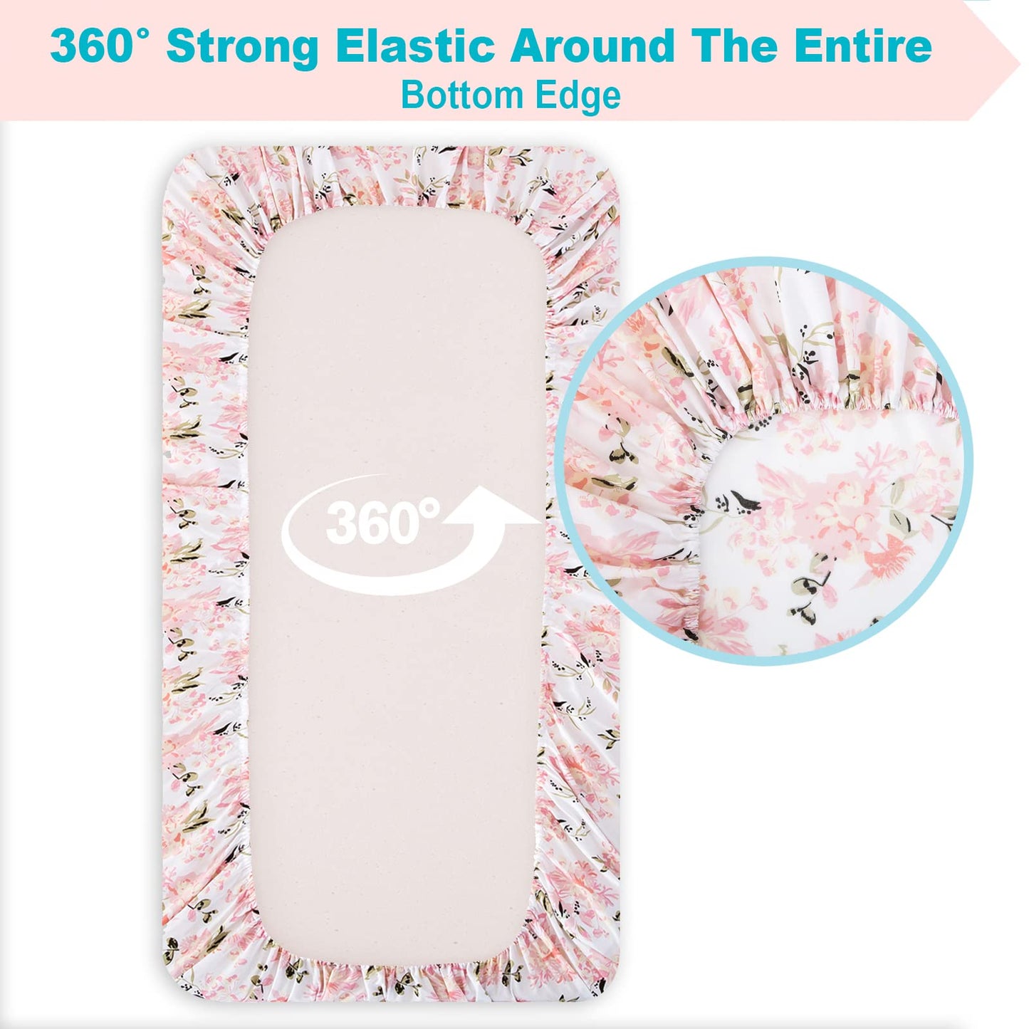 Crib Sheets Girl 2 Pack Set, 2 Pack Toddler Bed Sheets Set, Floral Print Fitted Crib Sheet for Standard Crib & Toddler Mattress, Size 28 x 52 inches, Pink N Floral