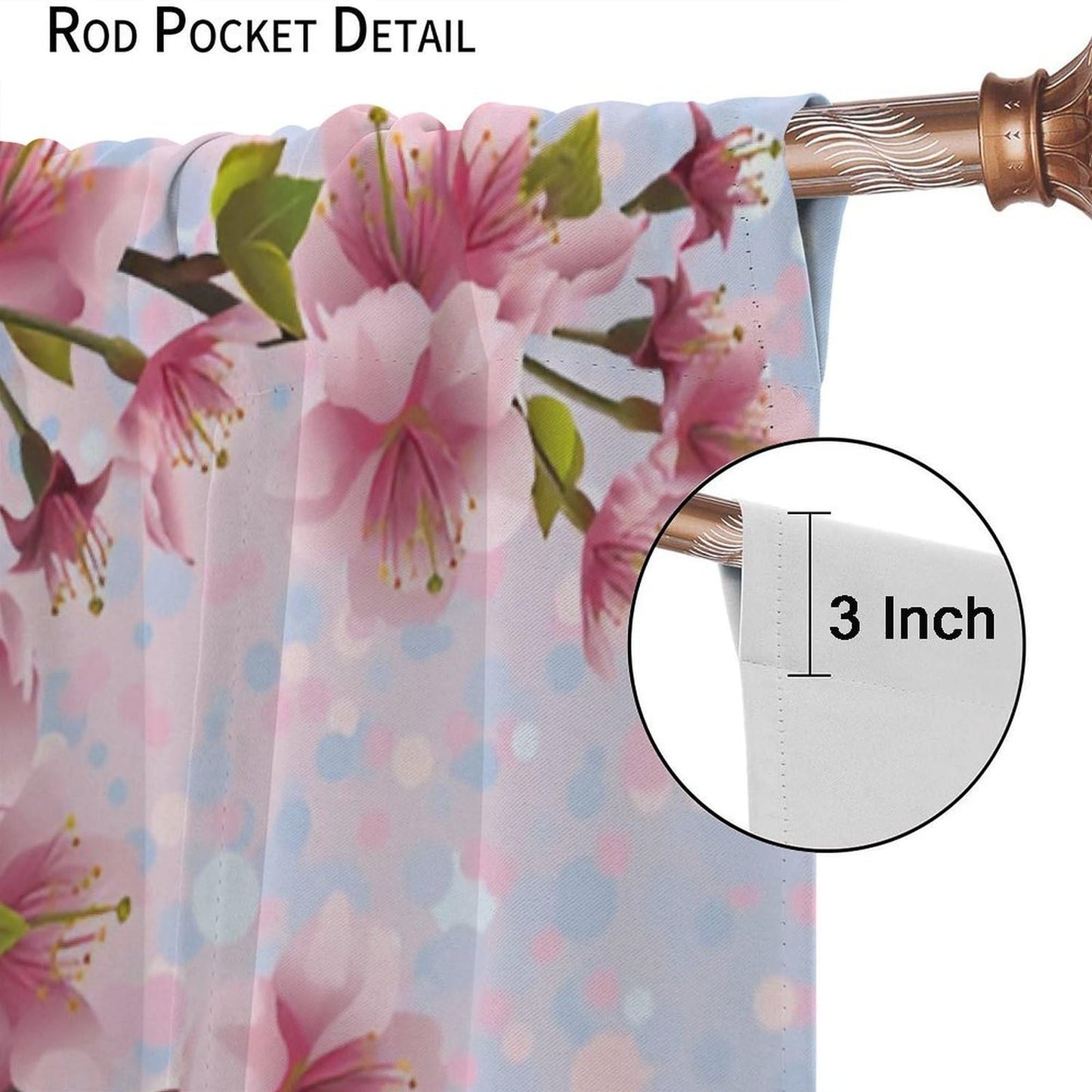 Mchenxin Colorful Spring Flower Curtains for Kitchen, Japanese Cherry Branch Falling Petals Print Window Drapes Curtains for Bedroom Bathroom Cafe, 42x45in (No Blackout)