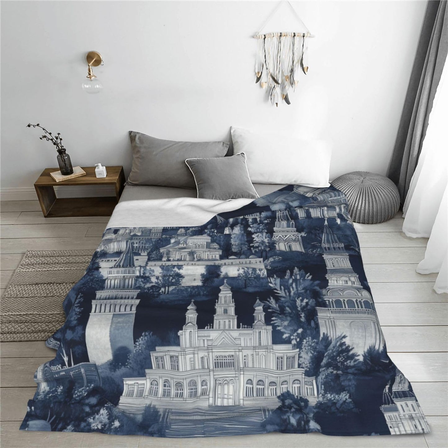 JXDXHCW Throw Blanket Small Size 50"X40" Inches Dark Blue City Architecture Soft Cozy Lightweight Blankets for Boys and Girls