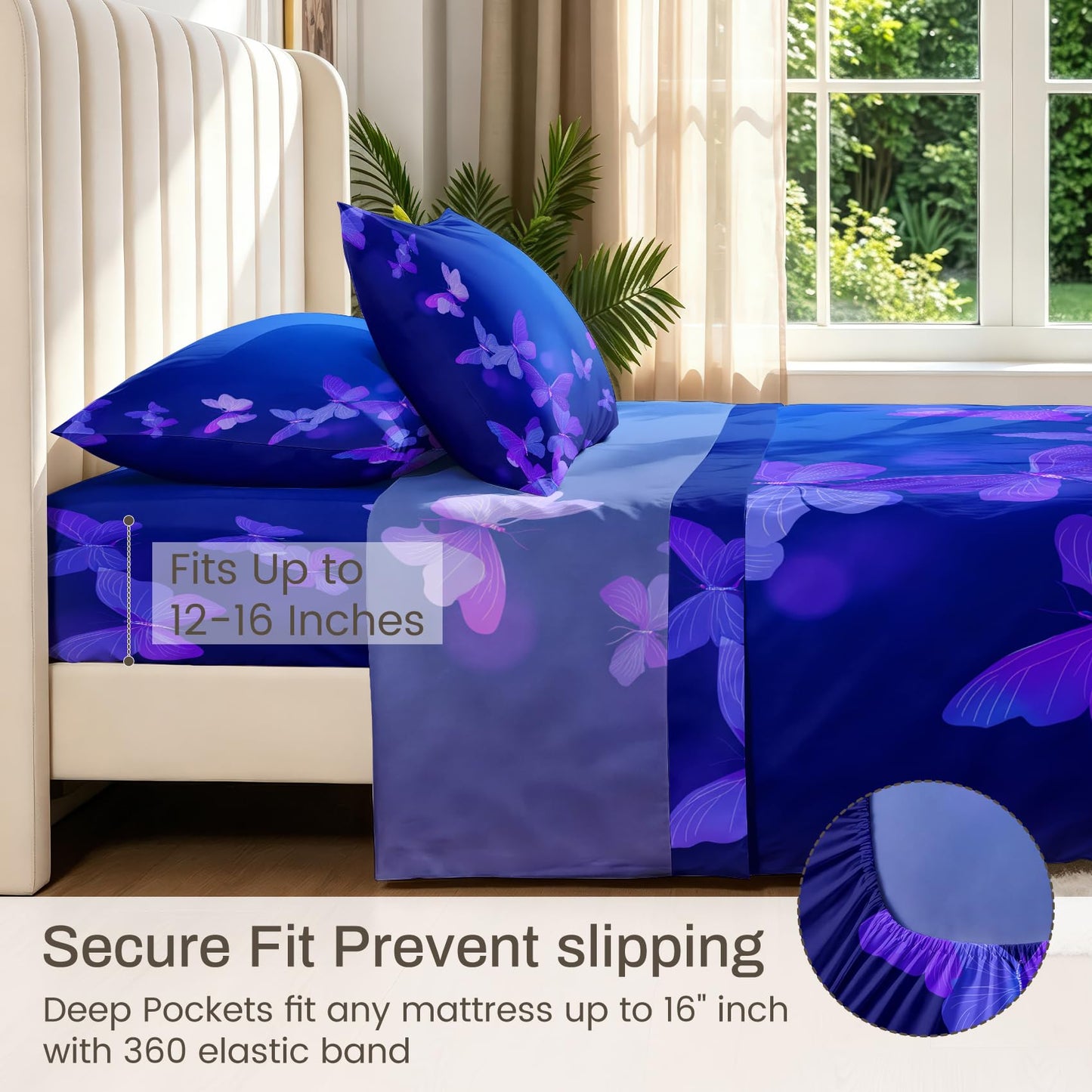 Purple Butterfly Full Sheet Set 4 Pcs Grils Butterflies Bed Sheets
