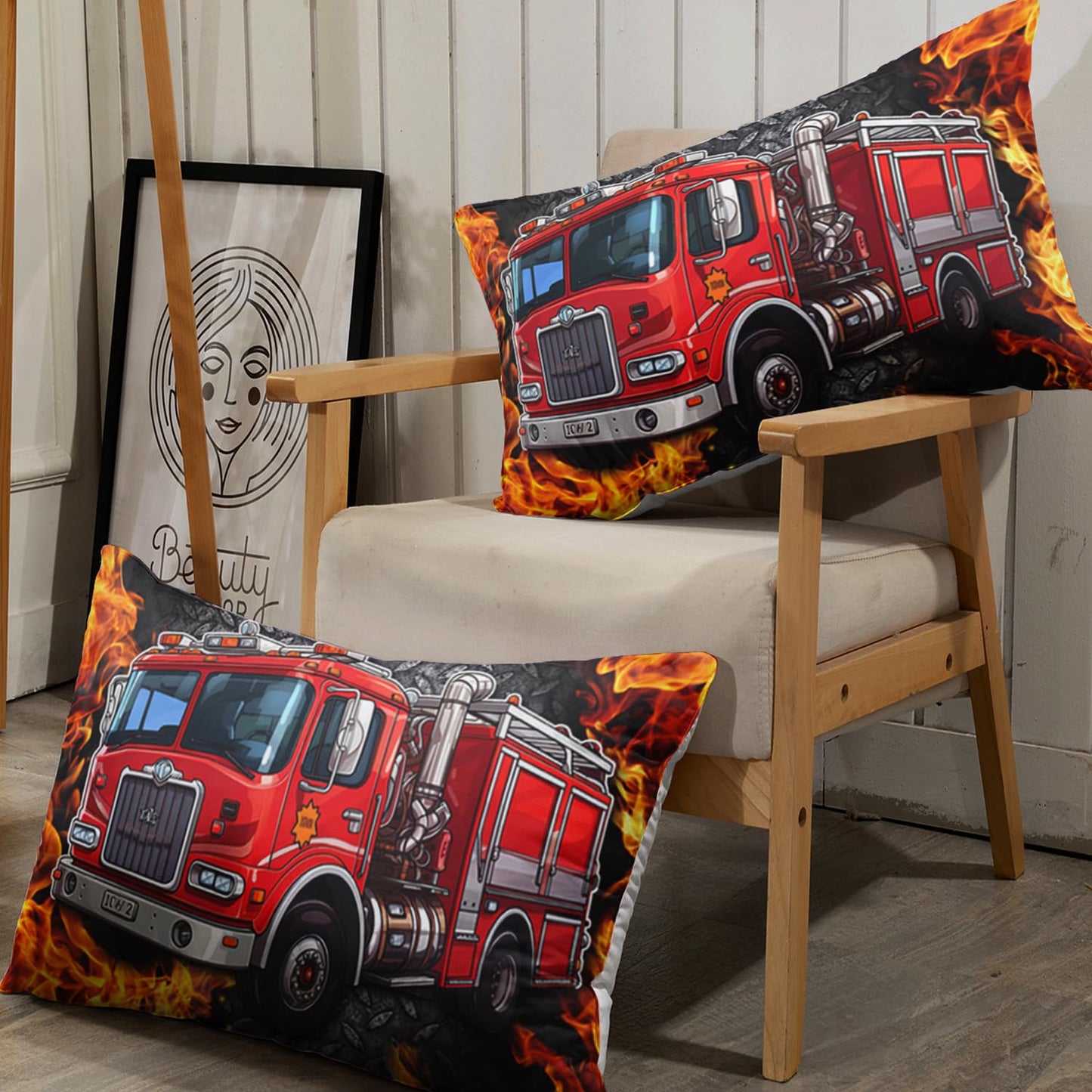AILONEN Cartoon Red Fire Truck Fitted Sheet Set Twin Size, Fire Rescue Car Bedding Set for Kids,Boys,Girls,Teens,Red Firemen Car Vehicle Bed Sheet Set,3-Piece, 1 Fitted Sheet and 2 Pillowcases