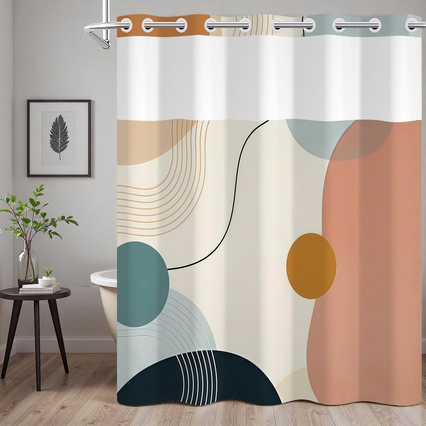 NAEMBCU No Hook Shower Curtain with Snap in Liner, 71x74 Inch