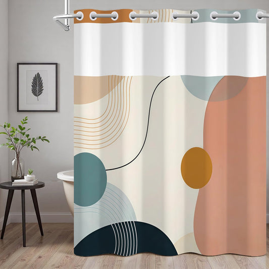 NAEMBCU No Hook Shower Curtain with Snap in Liner, 71x74 Inch