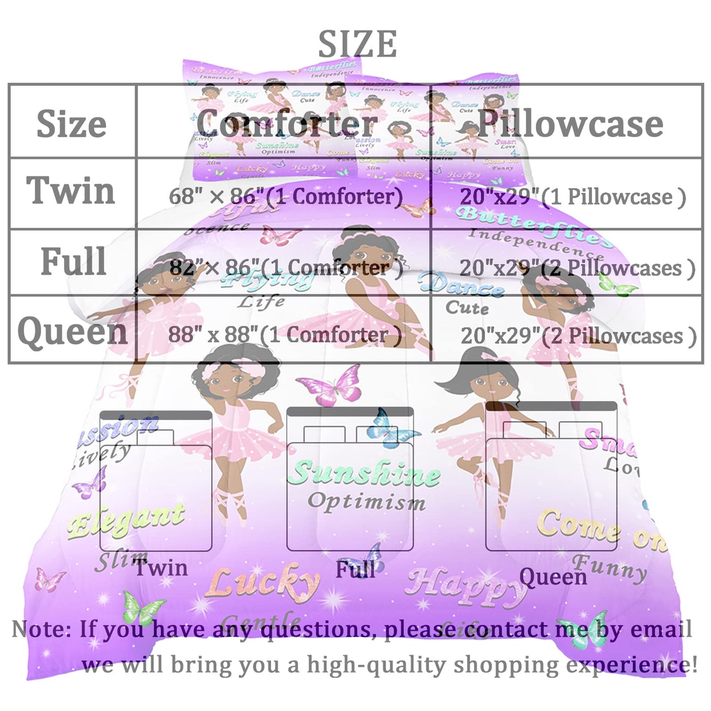 BATATADOCE African Black Girl Bedding Set - Black Girl Comforter Set for Girls Purple and Pink Twin Comforter Set for Girls