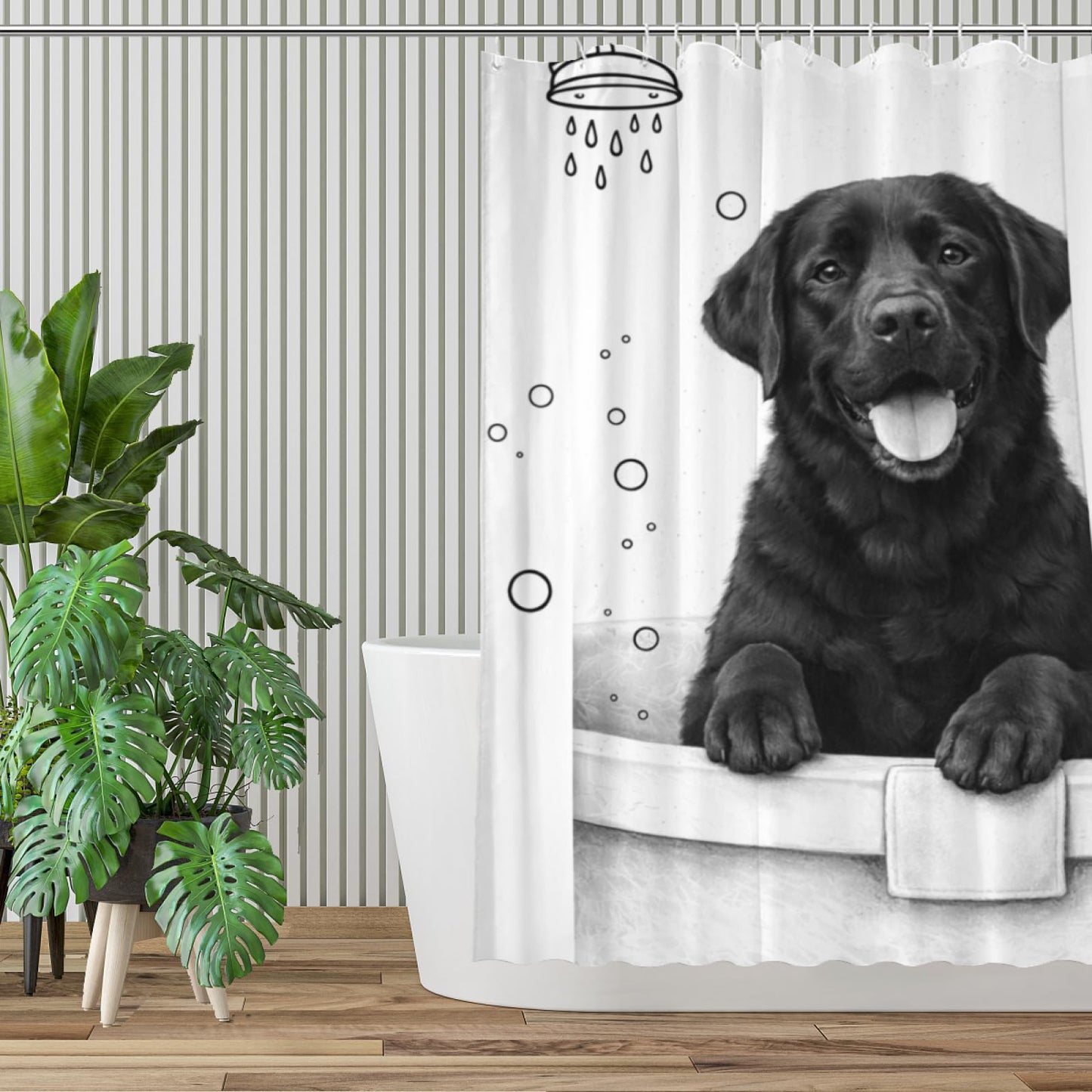Wordatu Funny Black Labrador Dog Bathtub Shower Curtain,You Will Never Pee Alone Cute Pet Animal Bathroom Waterproof Shower Curtain 72x72 with 12 Hooks