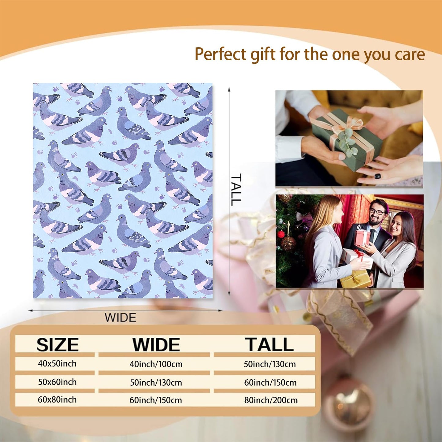 Pigeon Theme Blanket Gifts for Women Girls, Soft Warm Lightweight Flannel Throw Blankets for Living Room Home Sofa Travel Decor 50" x 60"