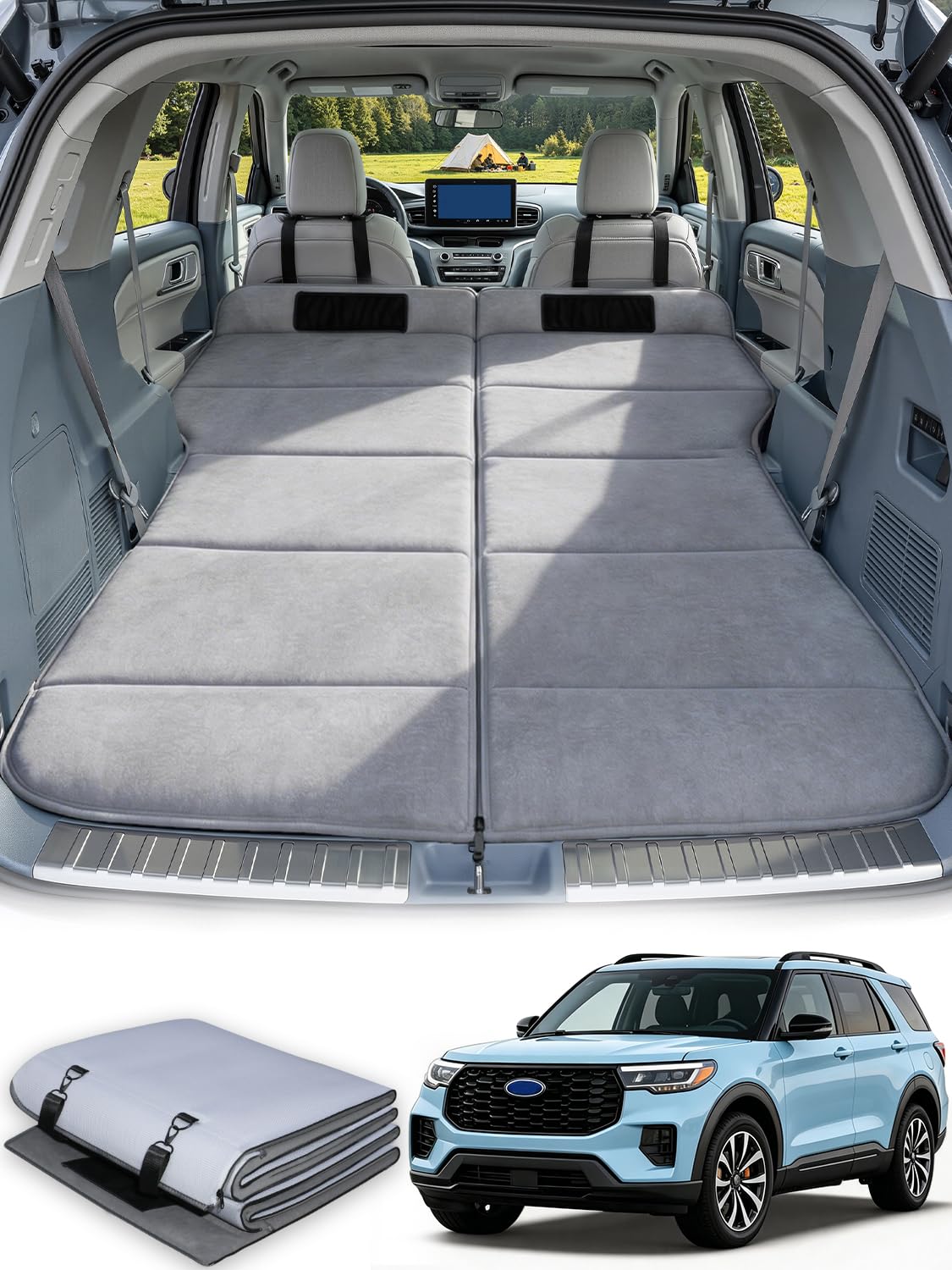 SXMMXS Car Camping Mattress for Ford Explorer, No Inflation Needed, Foldable Foam Trunk Bed, SUV Air Mattress Alternative for Travel Sleeping, Ideal for Camping Essentials and Road Trips, Gifts