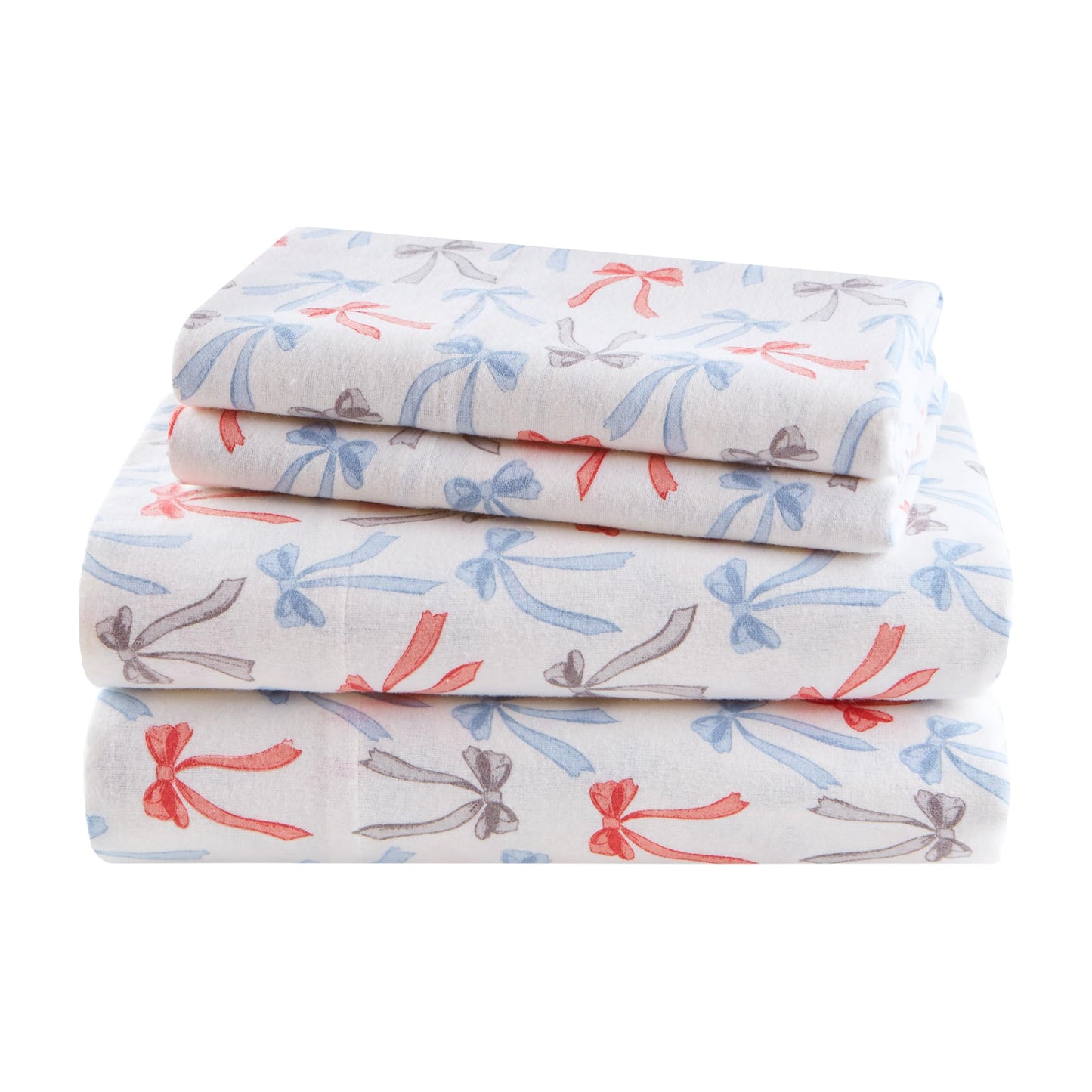Intelligent Design Flannel Sheets Full, Cozy Soft 100% Cotton Flannel Bedding, Printed Warm Full Sheets Set, Ultra Soft Cold Weather Bed Sheet Set, Happy Bows, 4 Piece