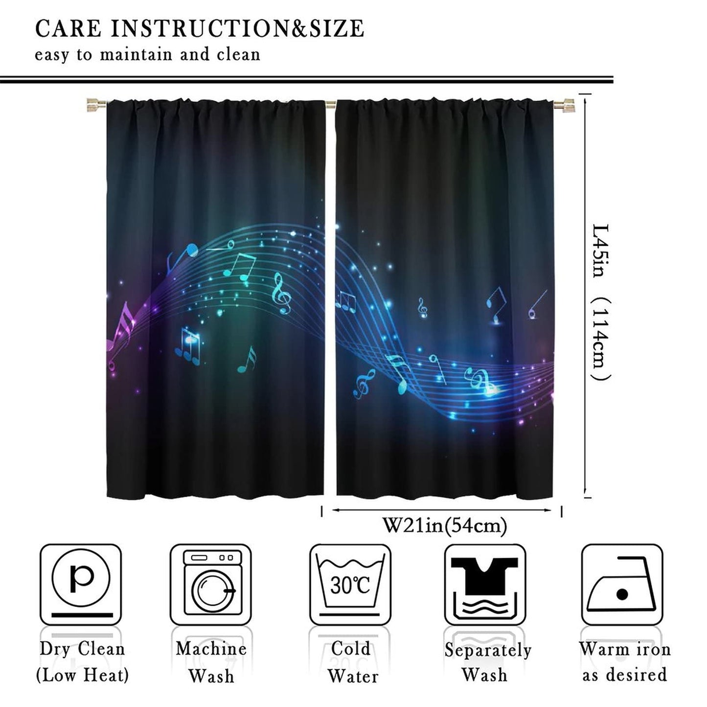 Music Blackout Curtains,Colorful Shiny Music Note Room Darkening Door Window Rod Pocket Curtain for Living Room Bedroom W42xL45in