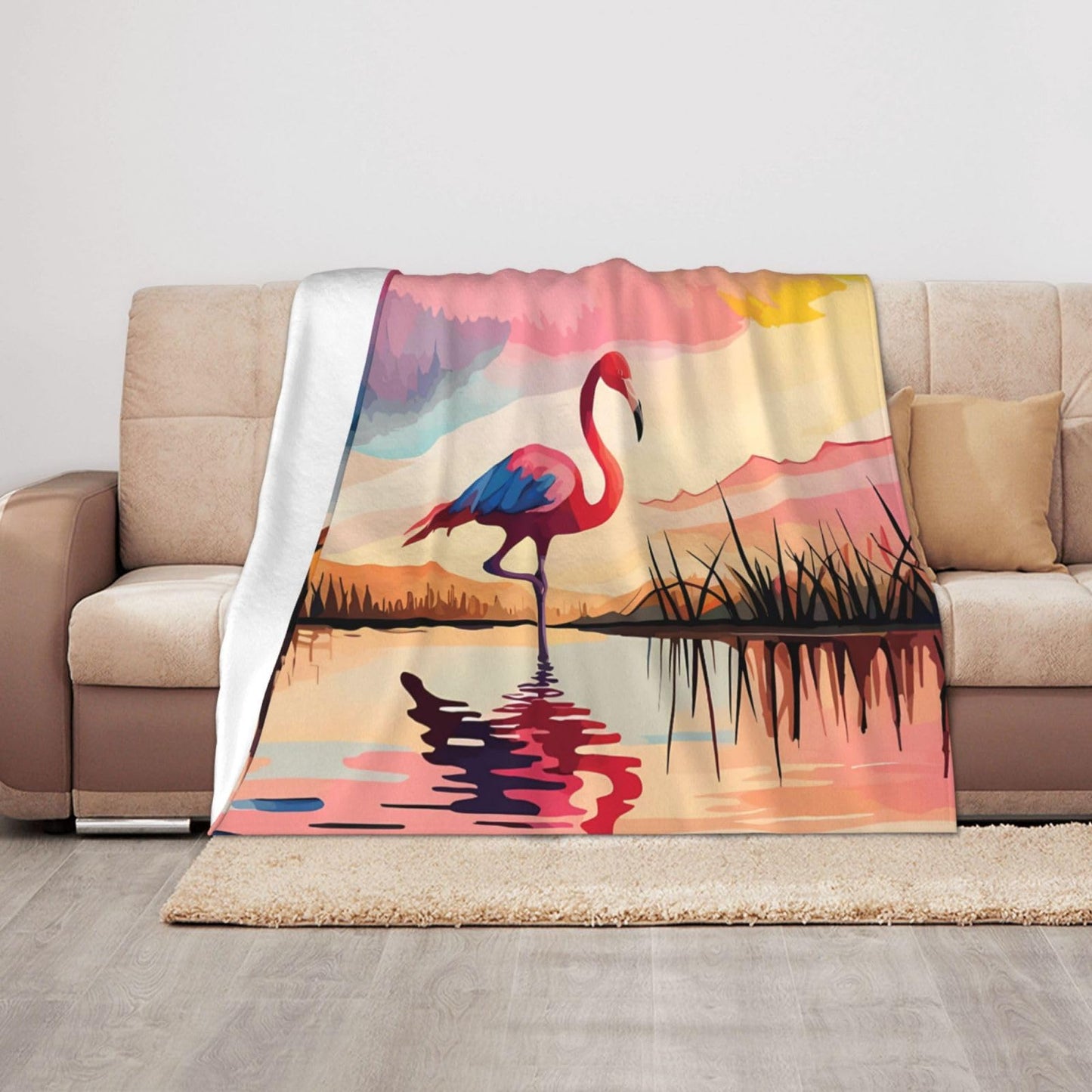 Jfniub Pink Cute Flamingo Modern Art Boho Blanket Throw Bedding Room Decor Flannel Blankets for Bedroom Living Rooms Warm All Season 50"X40"