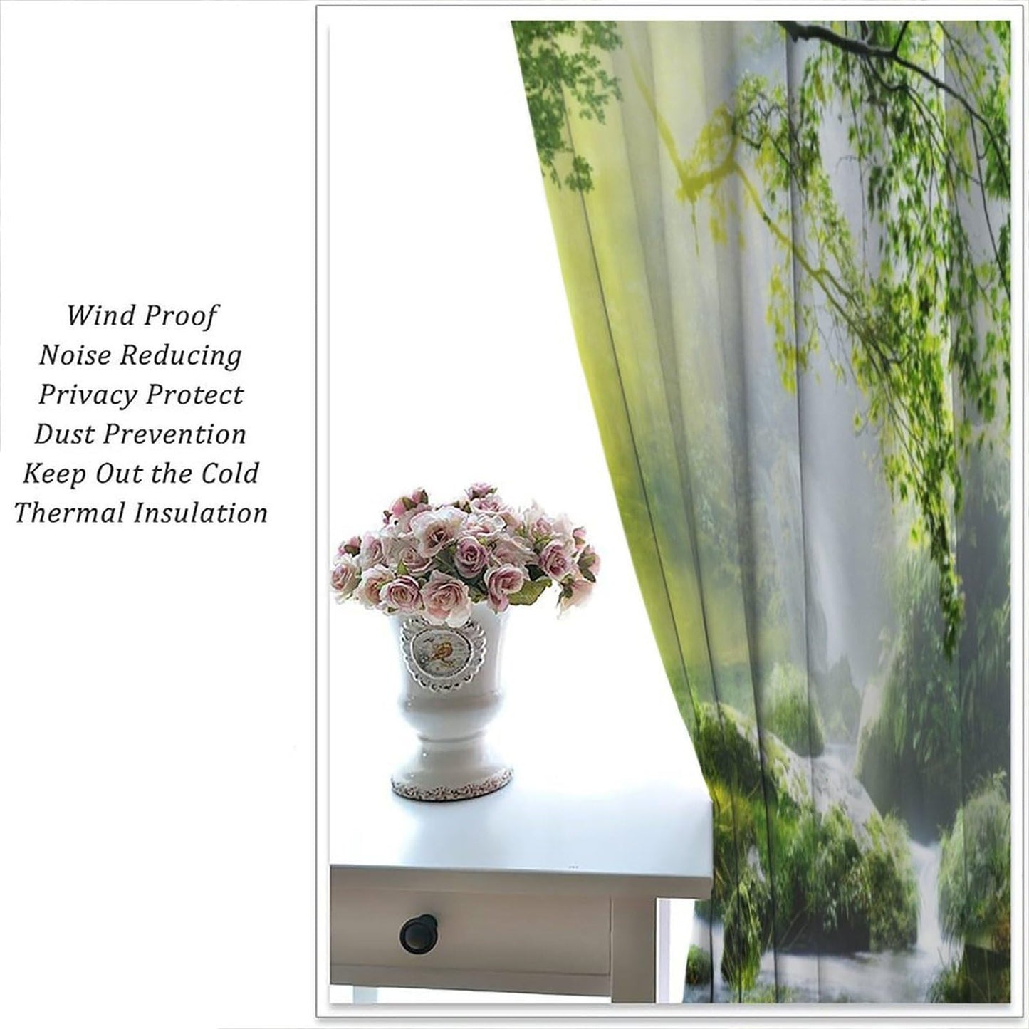 Veridic Spring Waterfall Curtains,Jungle Sunrise Natural Landscape Pattern Decor Rod Pocket Window Drapes for Bedroom Living Room Kitchen 42x45 Inch