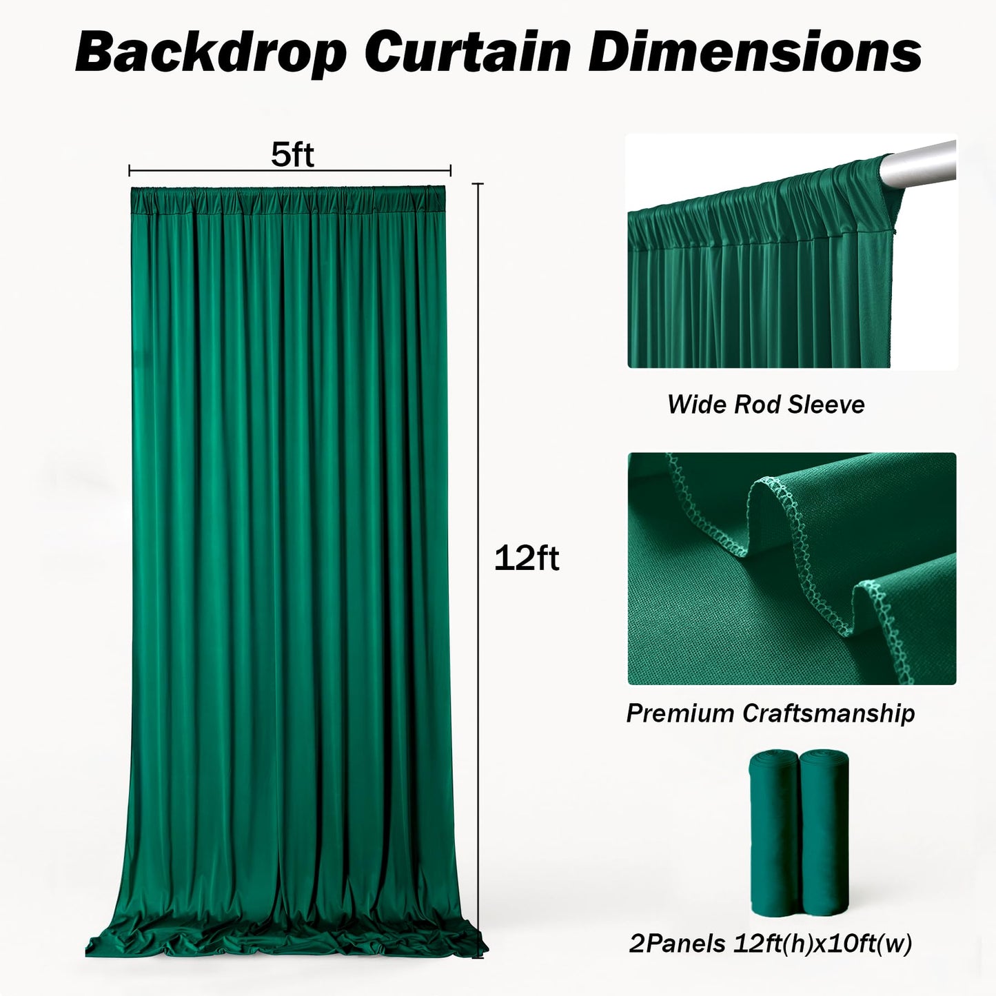 10ft×12ft Forest Green Backdrop Curtains for Wedding Parties, 2 Panels Wrinkle Free Polyester Photo Backdrop Drapes Back Drop Cloth for Birthday Photography Background