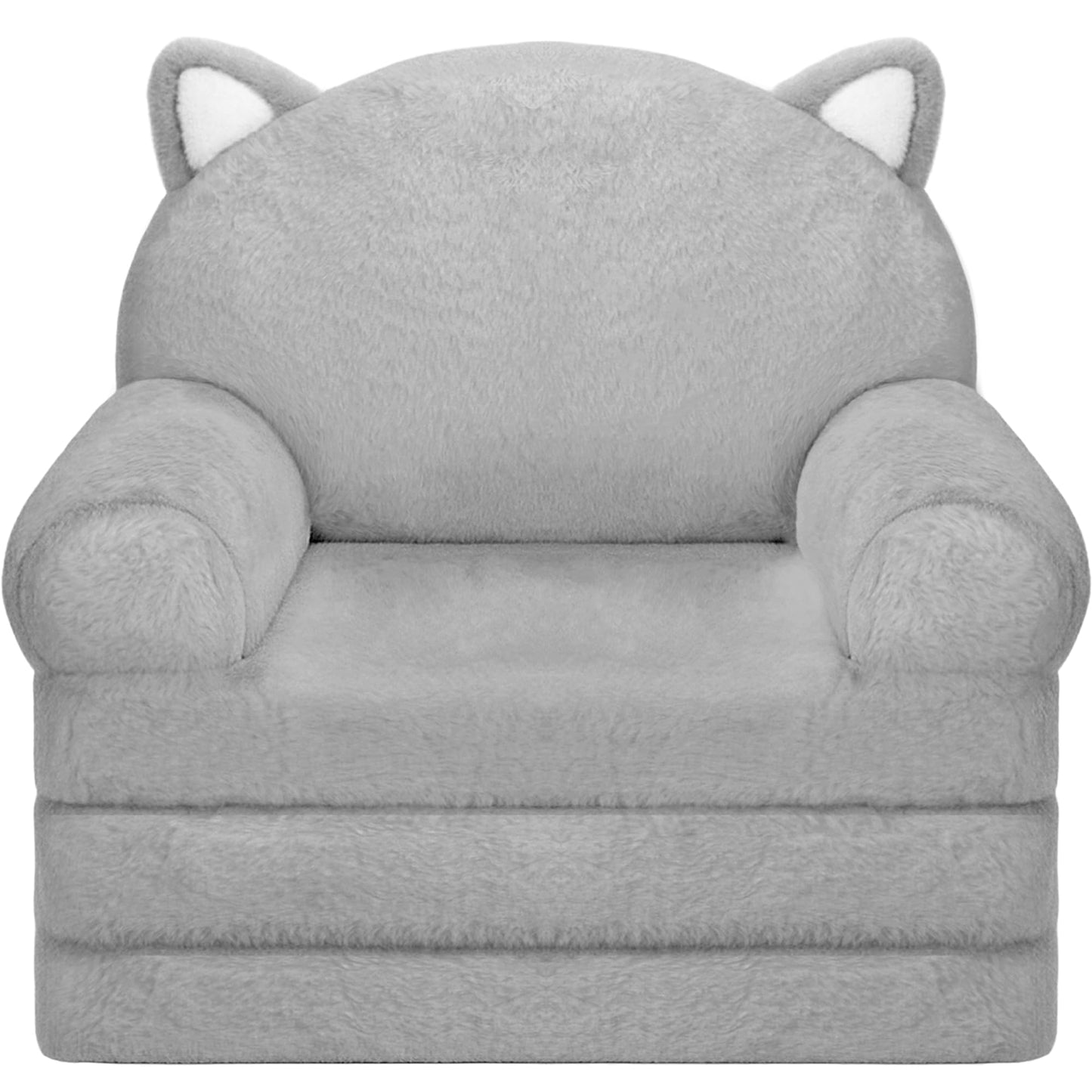 MONKISS Kids Couch, Comfy Toddler Chair, 2 in 1 Fold Out Kids Sofa, Baby Sitting Chair with Washable Cover, Toddler Furniture for Reading, TV and Playroom, Birthday Gifts, 1-4 Years Old, Grey Cat