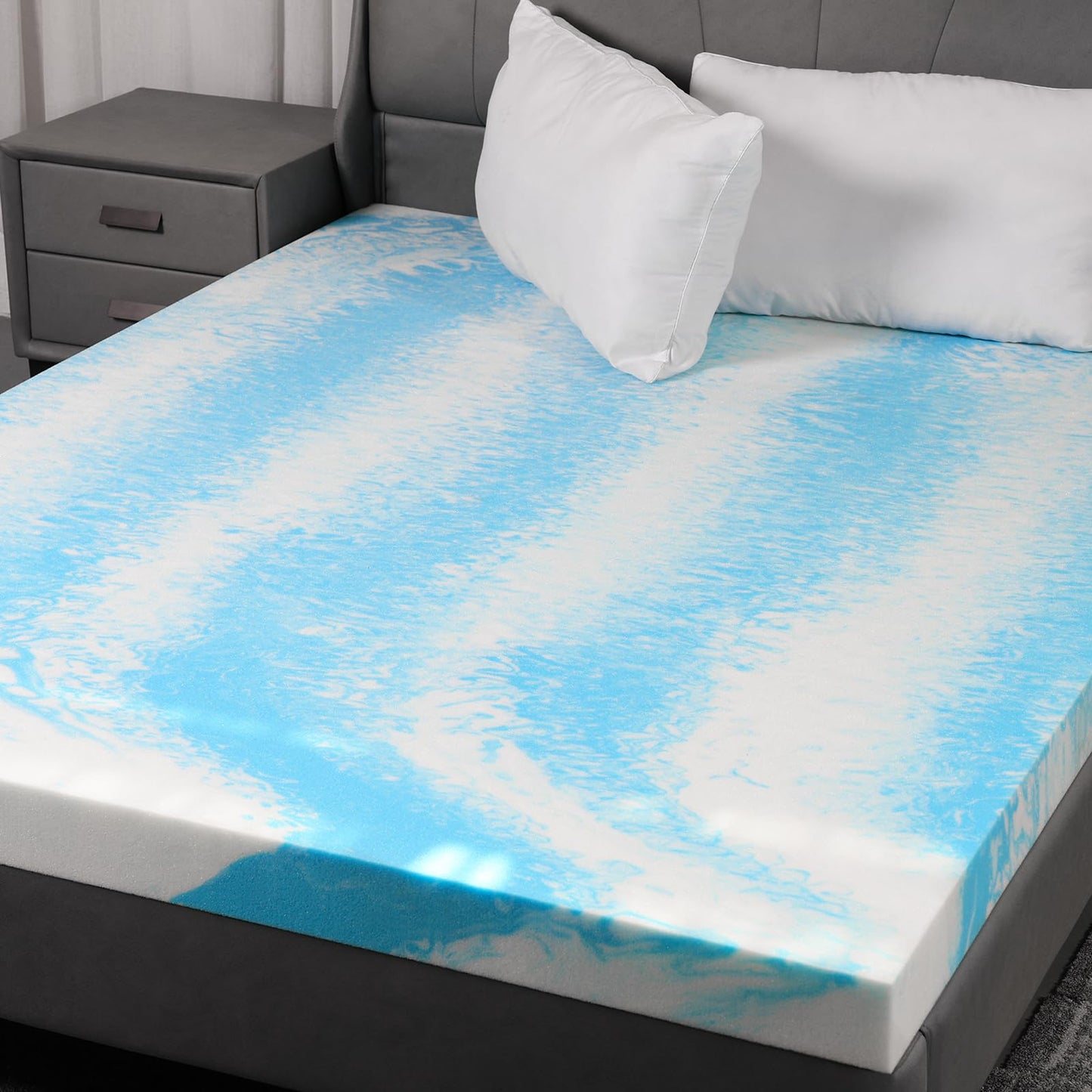 Colvay 3 Inch Gel Memory Foam Mattress Topper Queen Size - Cooling Blue Foam Pad for Pressure Relief, CertiPUR-US Certified, Comfortable Bed Topper