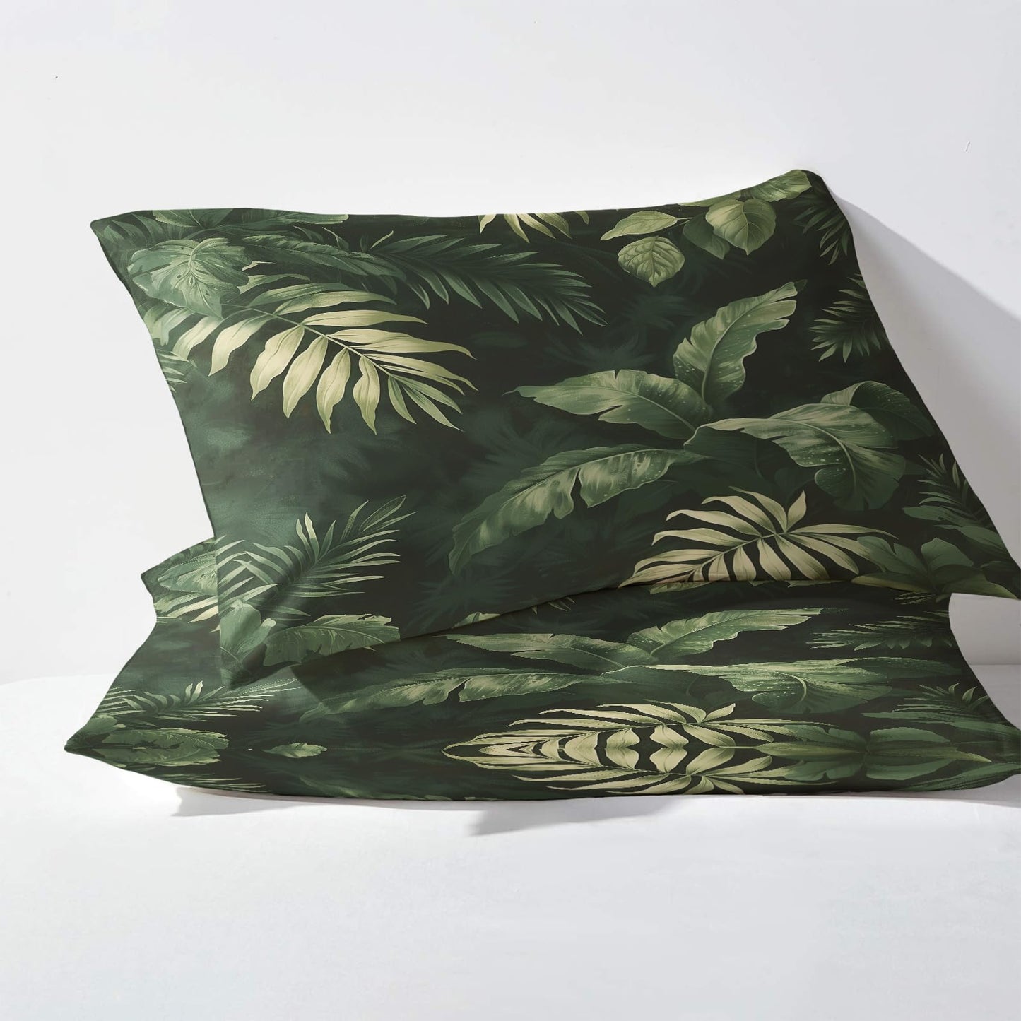 NOGAWA Green Leaf Sheets Queen, Tropical Leaves Bed Sheets, Deep Pocket & Soft Microfiber Bedding Sheets & Pillowcases 4 Piece - Fitted Sheet & Flat Sheet & 2 Pillow Cases