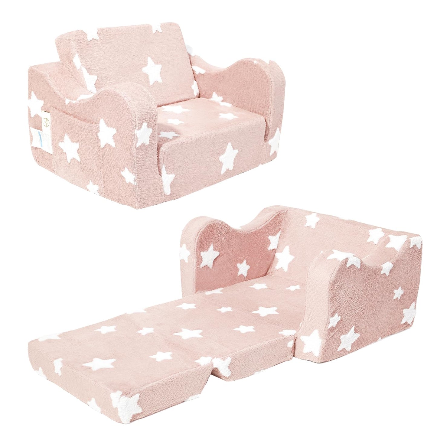 KokoSelene Toddler Couch, Kids Couch for Toddler Fold Out, 2-in-1 Convertible Kid Sofa to Lounger Bed for Girls and Boys, Ideal for Reading Sleeping Gaming Decor (Pink)