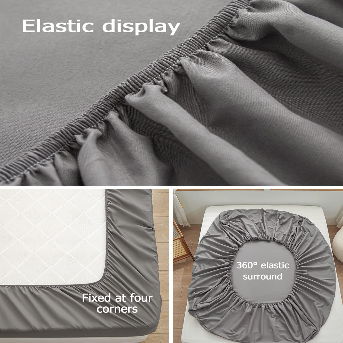 Rushrushlulu Bedding Queen Size Fitted Sheet Only- Bottom Mattress Fitted Sheet-Fits 15inches Deep Mattress Pocket -Soft and Microfibe-Shrinkage and Fade Resistantr-Easy Care-Light Gray
