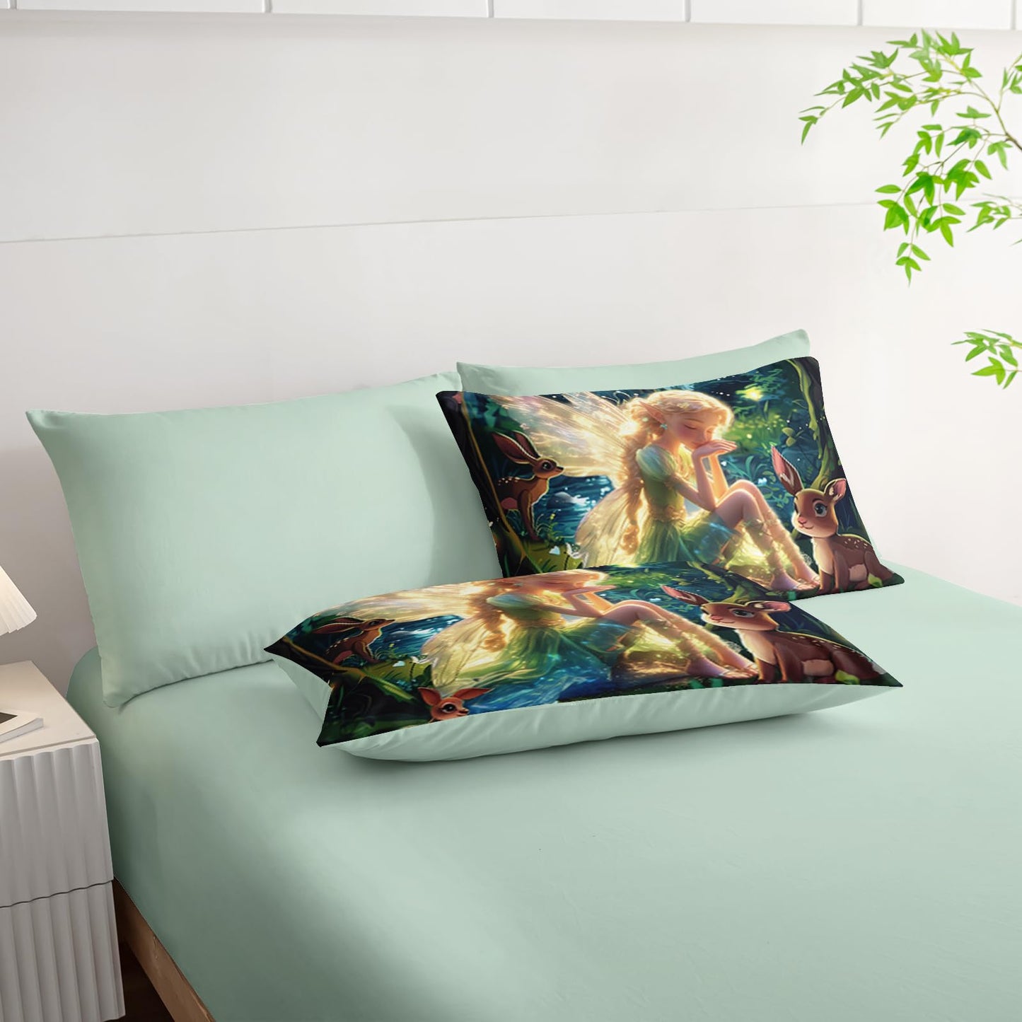 AILONEN Butterfly Fairy Comforter Set Twin Size,Princess and Elk Bedding Sets,Mysterious Forest Theme Bed in a Bag,Comforter & Fitted Sheet & Flat Sheet & 2 Pillowcases,2 Pillow Shams