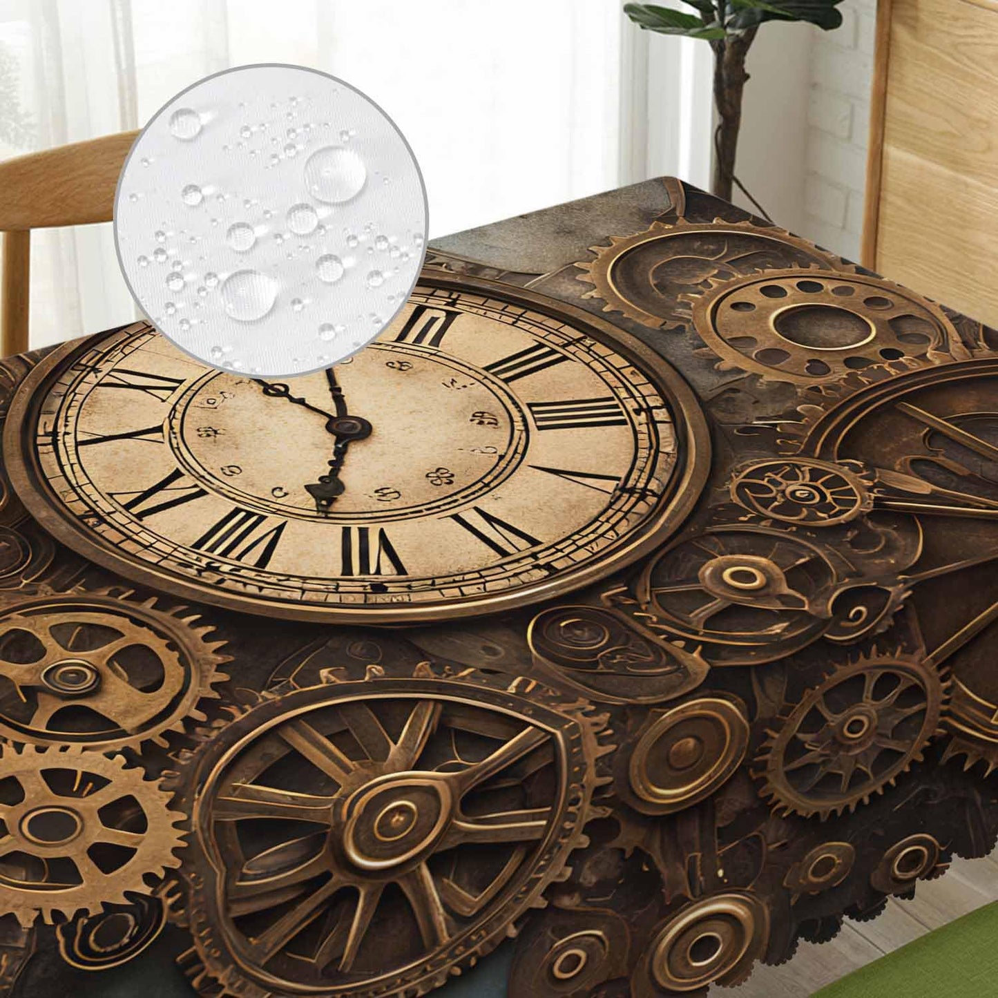 Beabes Clock Gears Tablecloth for Rectangle Tables Rusty Steampunk Clock Gears Brown Picnic Table Cover Indoor and Outdoor Table Cloth Camping Tablecloths for Dinner Kitchen 52"X70"