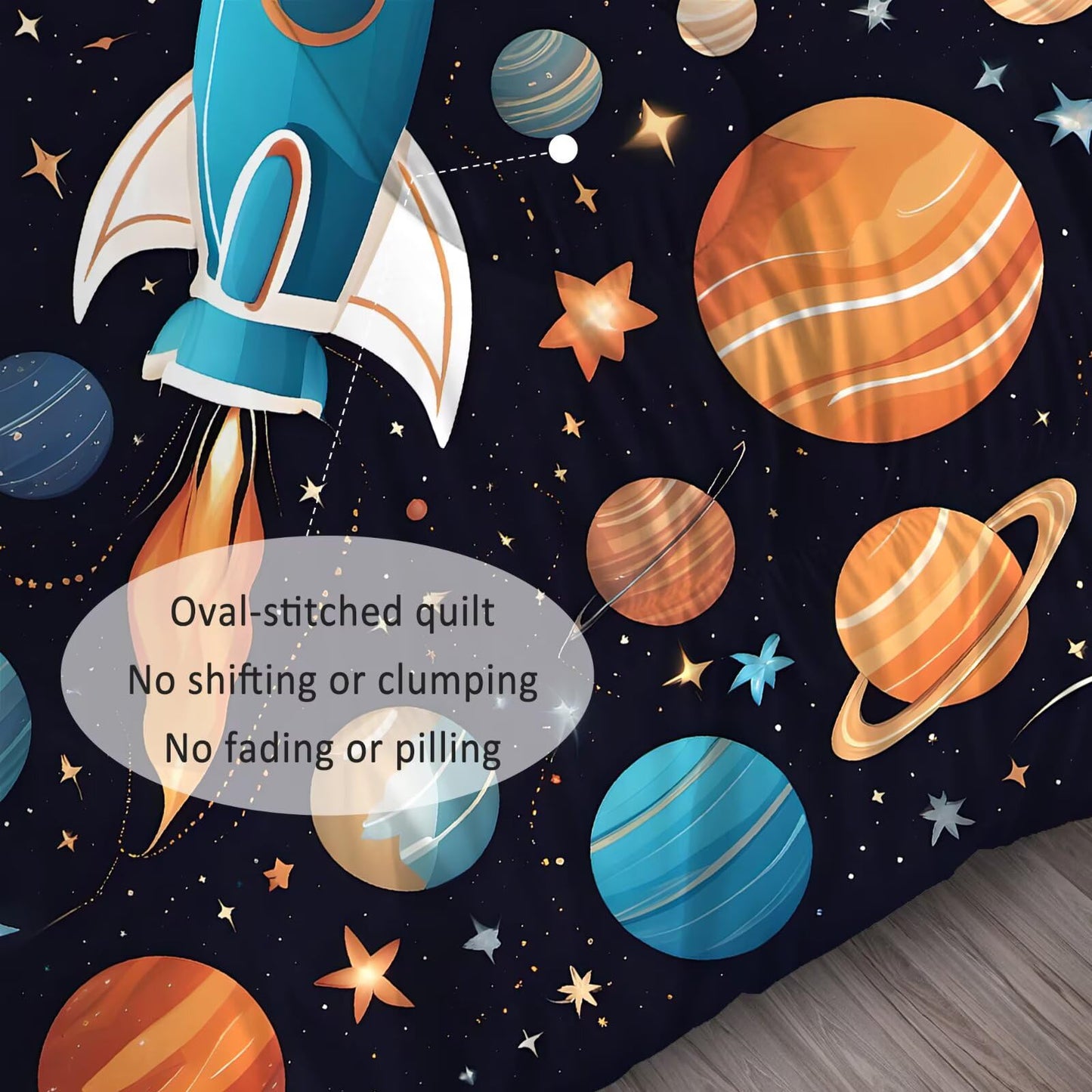 DJNEAR Space Rocket Comforter Set Full Size Galaxy Bedding Sets for Kids Boys Girls Teens Adults Bedroom Universe Stars Planets Quilt 1 Comforter 2 Pillowcases