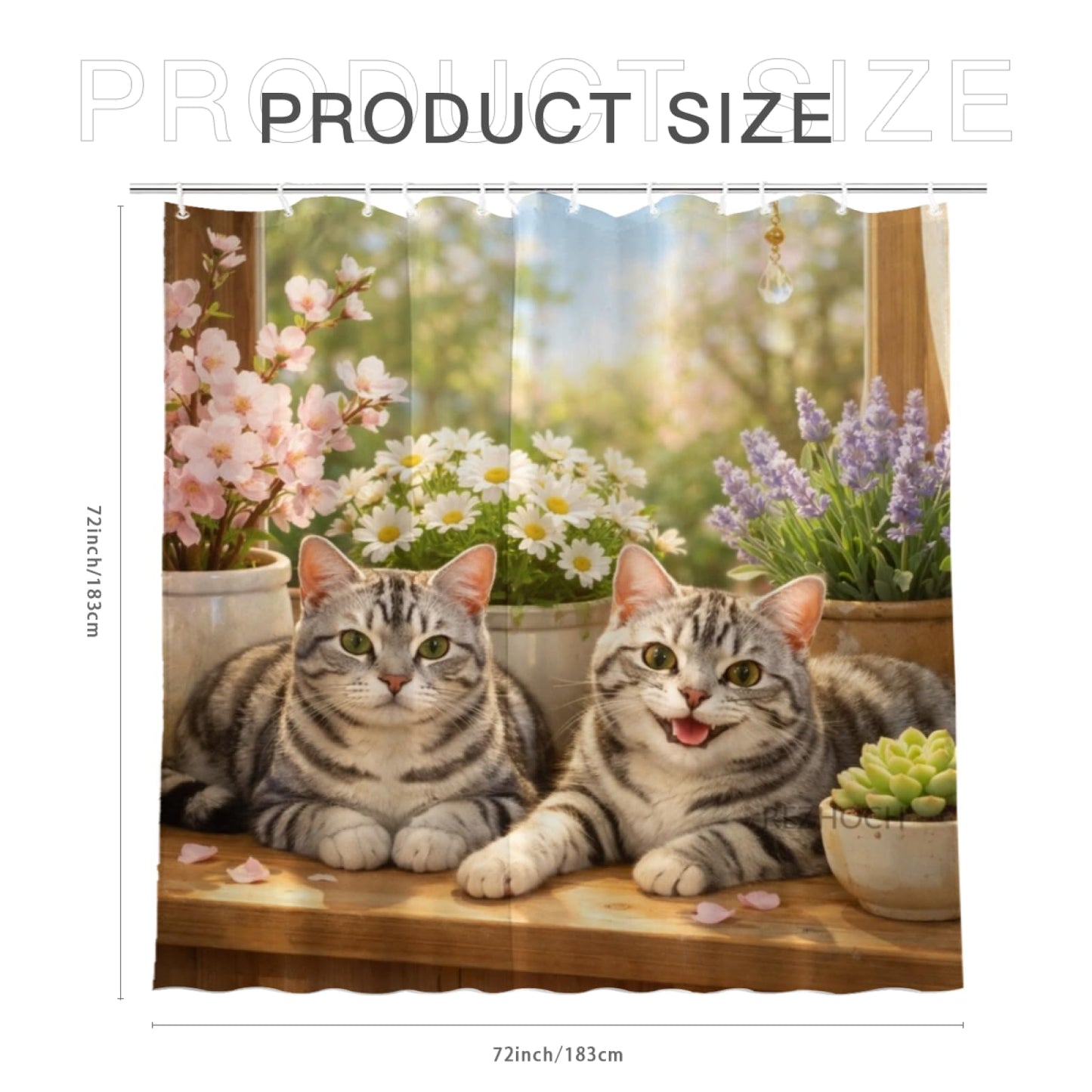 REZHOCH Fun American Shorthair Cat Shower Curtain 72x72Inch Cute Animals Home Bathroom Decor,Spring Summer Floral Window Scene Rustic Farmhouse Plants Soft Pastel Nature Waterproof Bath Set