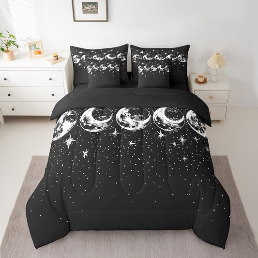 Erosebridal Starry Sky 7 Piece Comforter Set Full Bed in a Bag,Sun Moon Bedding Sets Aesthetic Galaxy Series Sheet Set with Comforter